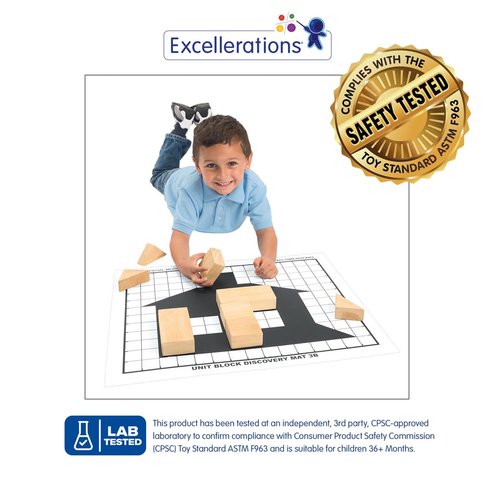 Excellerations 23.75 x 19.25 inch Unit Block Discovery Mats Set of 6, Early STEM Engineering, Kids Educational Toys - Image 2