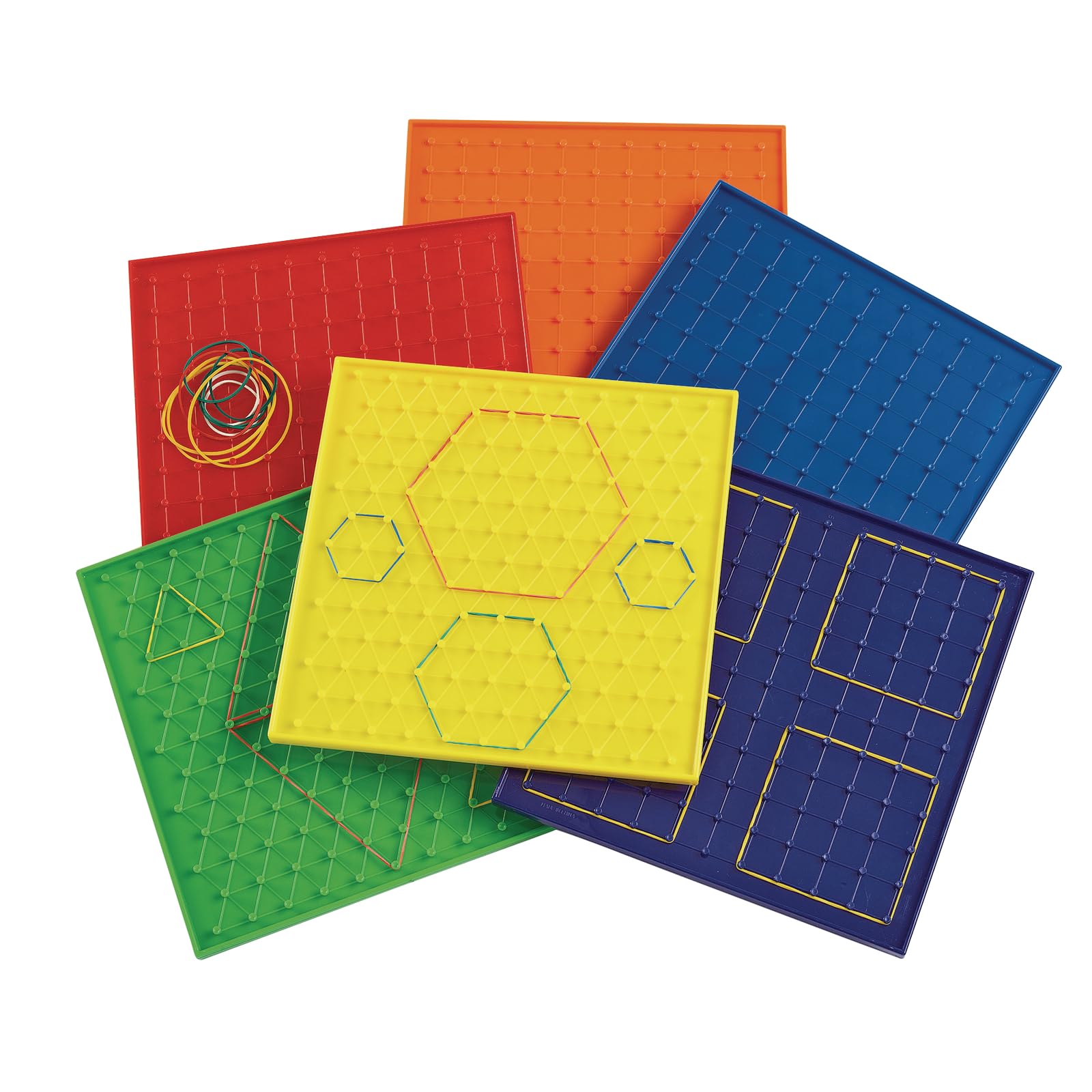 Excellerations 9 inches Colorful Double-Sided Safe Sturdy Geoboards Set of 6 Boards 144 Rubberbands