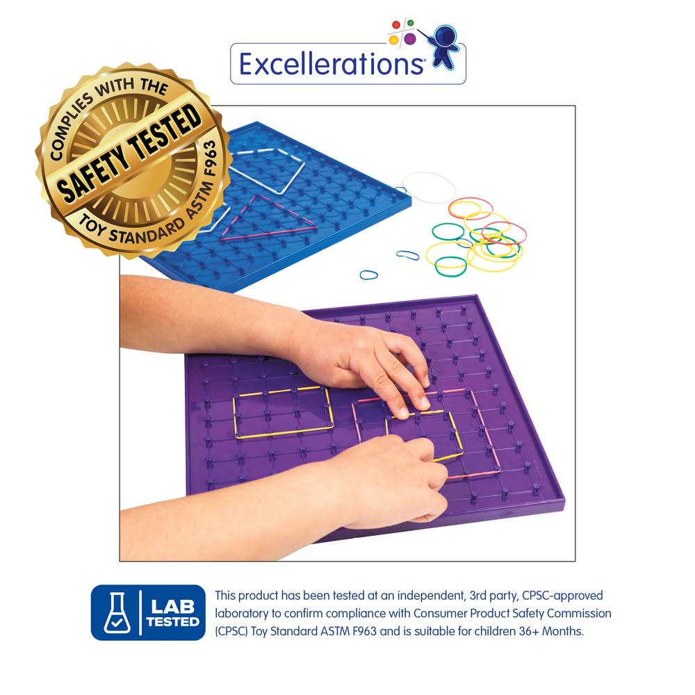Excellerations 9 inches Colorful Double-Sided Safe Sturdy Geoboards Set of 6 Boards 144 Rubberbands - Image 2