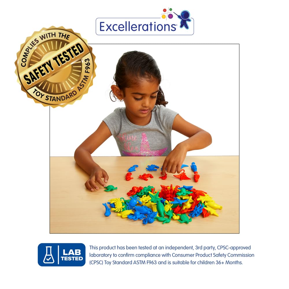 Excellerations Math Manipulatives Set of 128 Sea Creature Counters 1-1/2 inches -2 inches, STEM Educational Toys for Mathematics, Preschool - Image 2