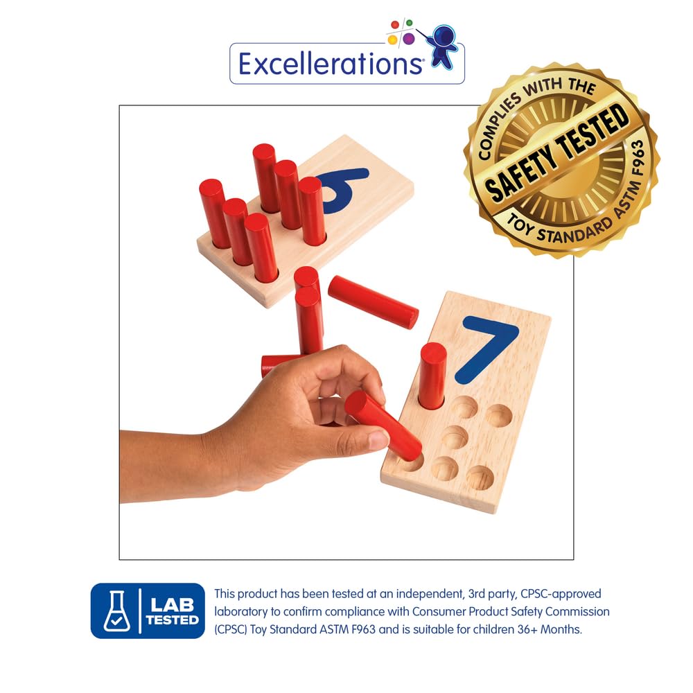 Excellerations Peg Number Board, Included: 10 Rubberwood Boards + 55 Wood Pegs + Storage Bag, Montessori Math Materials, Learning Manipulatives, Counting for Kids, Reggio Emilia Classroom Essentials - Image 2