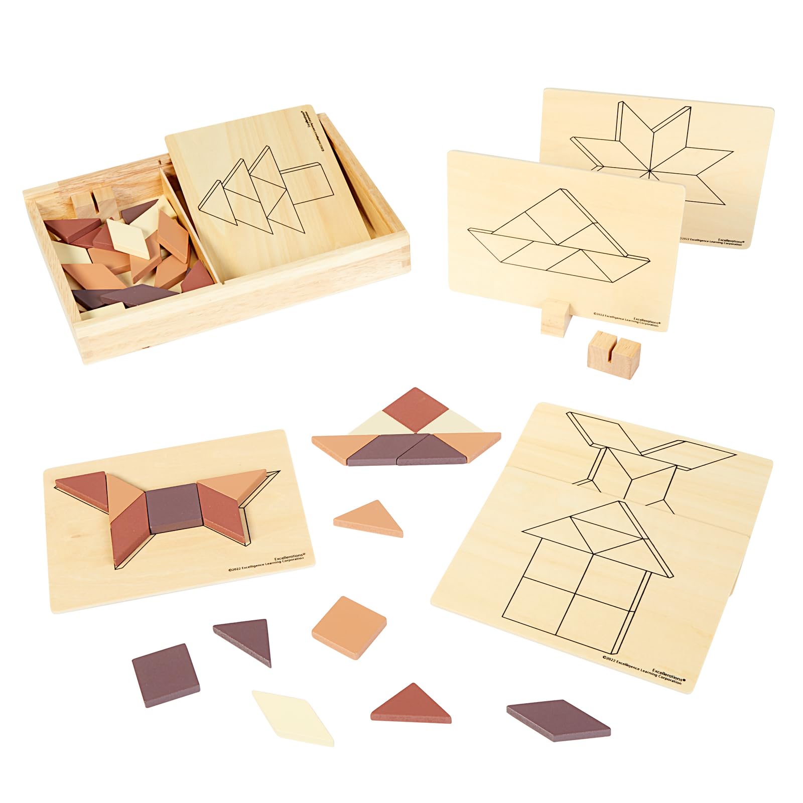 Excellerations Wooden Pattern Blocks - 44 Pieces