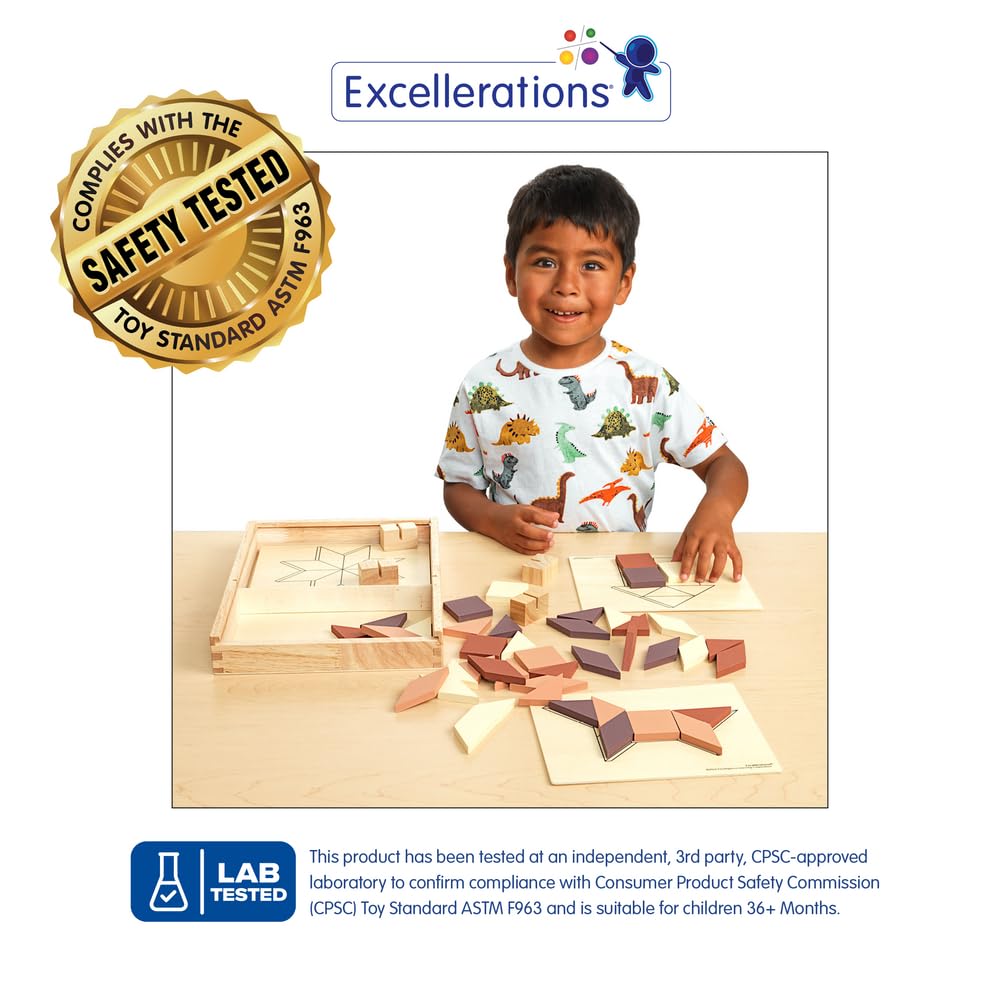 Excellerations Wooden Pattern Blocks - 44 Pieces - Image 2