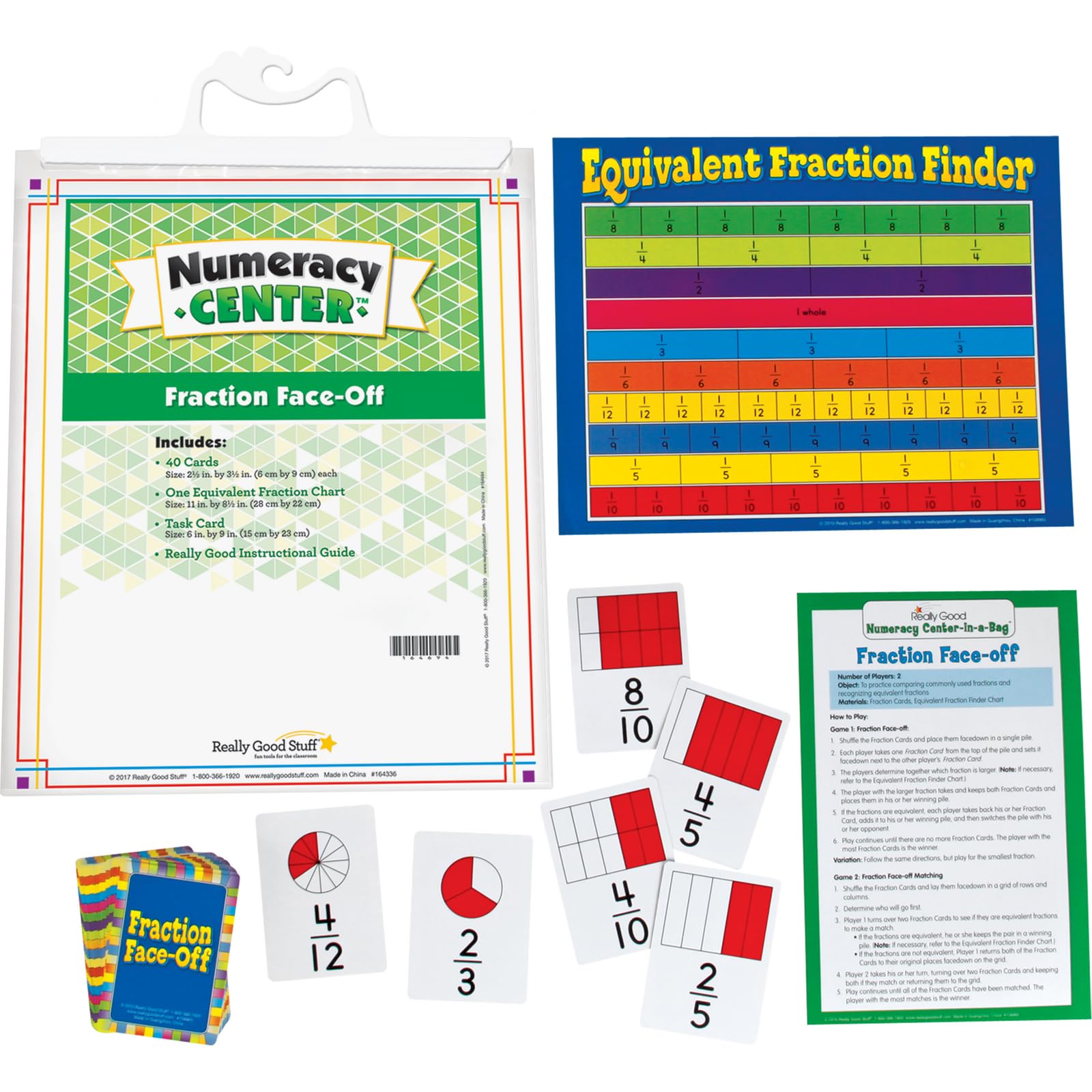 Fraction Faceoff Numeracy Center with Storage Bag - Grab and Go Learning Pack - Children Build Fraction Fluency by Comparing Common Fractions - Grades 3-5