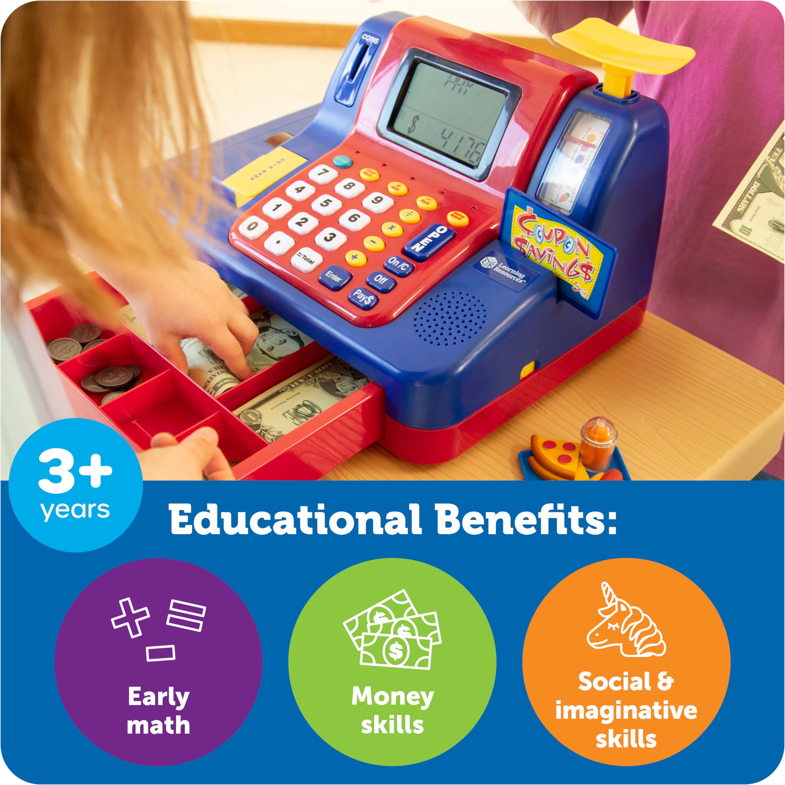 Learning Resources Pretend & Play Teaching Cash Register - Math Games, Shopping Grocery Store Playset, Fine Motor Skills, Gifts For Boys and Girls - Image 2