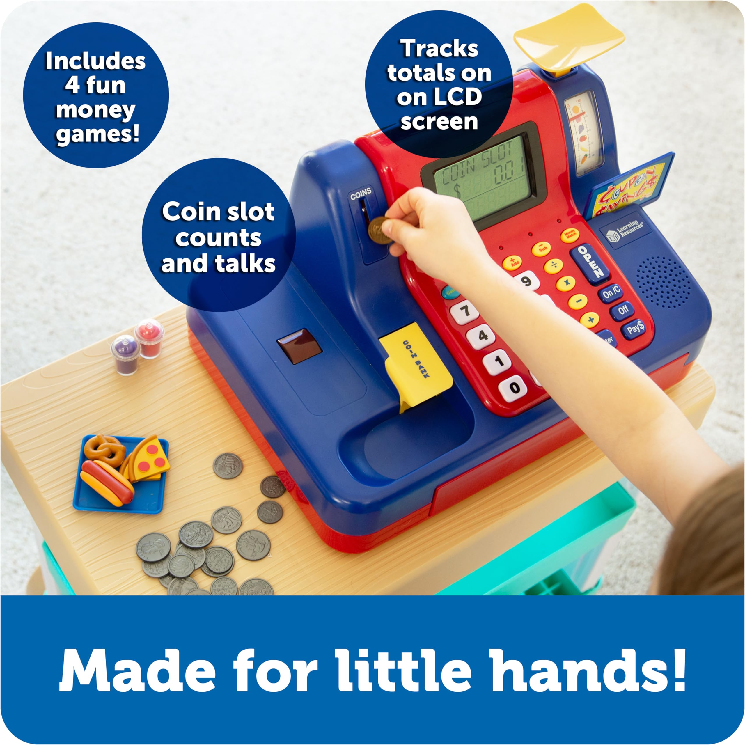 Learning Resources Pretend & Play Teaching Cash Register - Math Games, Shopping Grocery Store Playset, Fine Motor Skills, Gifts For Boys and Girls - Image 3