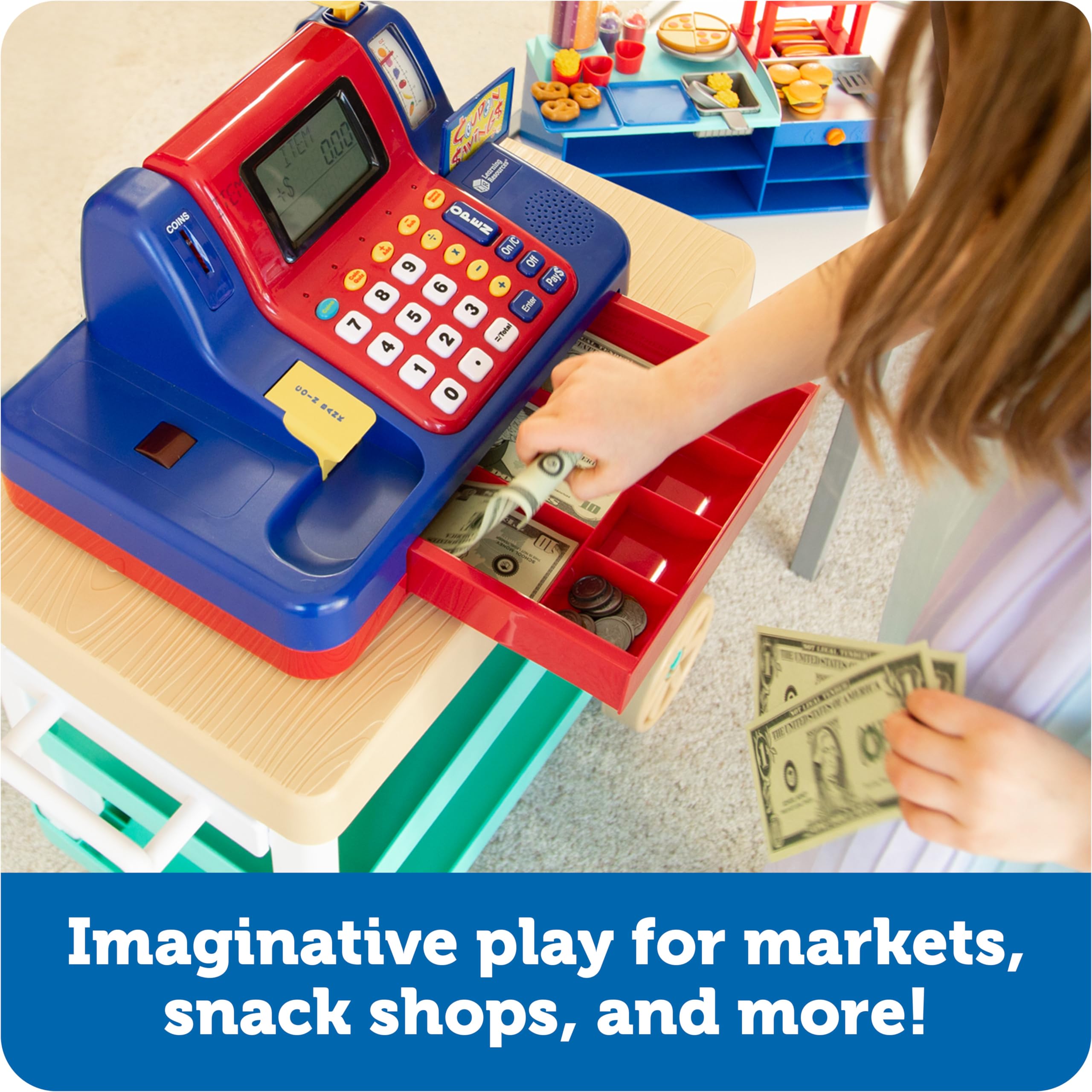 Learning Resources Pretend & Play Teaching Cash Register - Math Games, Shopping Grocery Store Playset, Fine Motor Skills, Gifts For Boys and Girls - Image 4