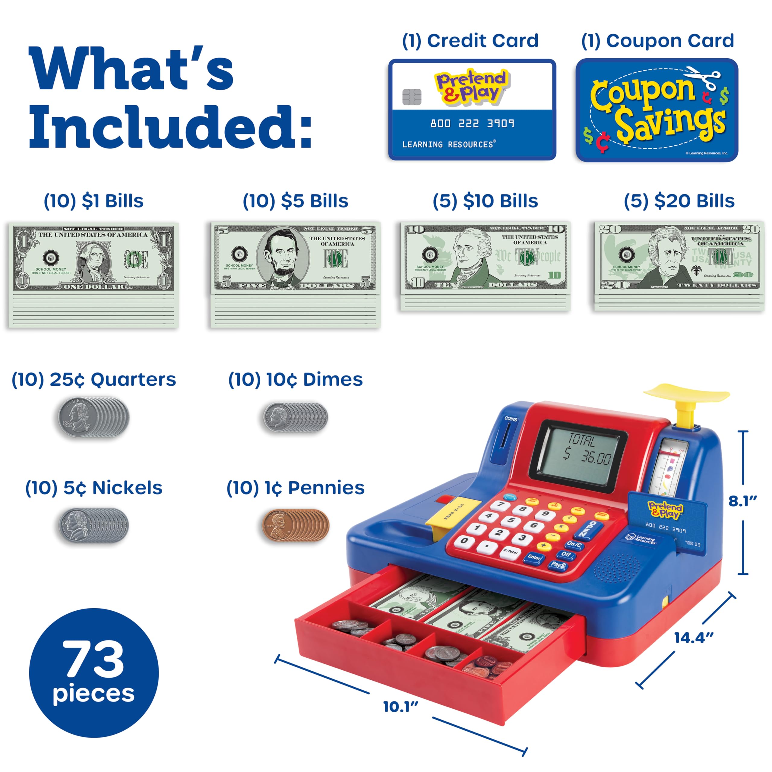 Learning Resources Pretend & Play Teaching Cash Register - Math Games, Shopping Grocery Store Playset, Fine Motor Skills, Gifts For Boys and Girls - Image 6