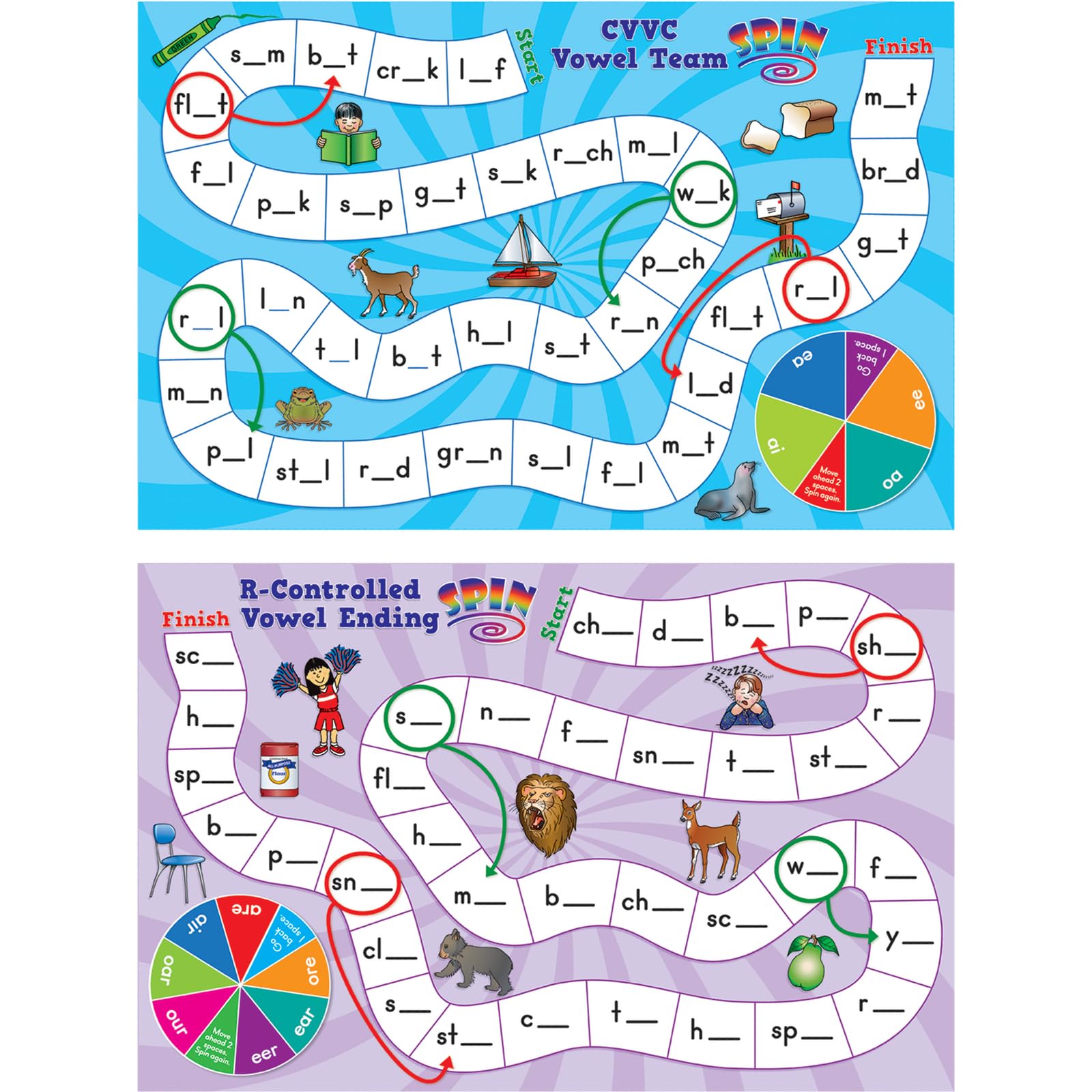 Long and Tricky Vowel Pattern Word Building Board Games - 1 Game