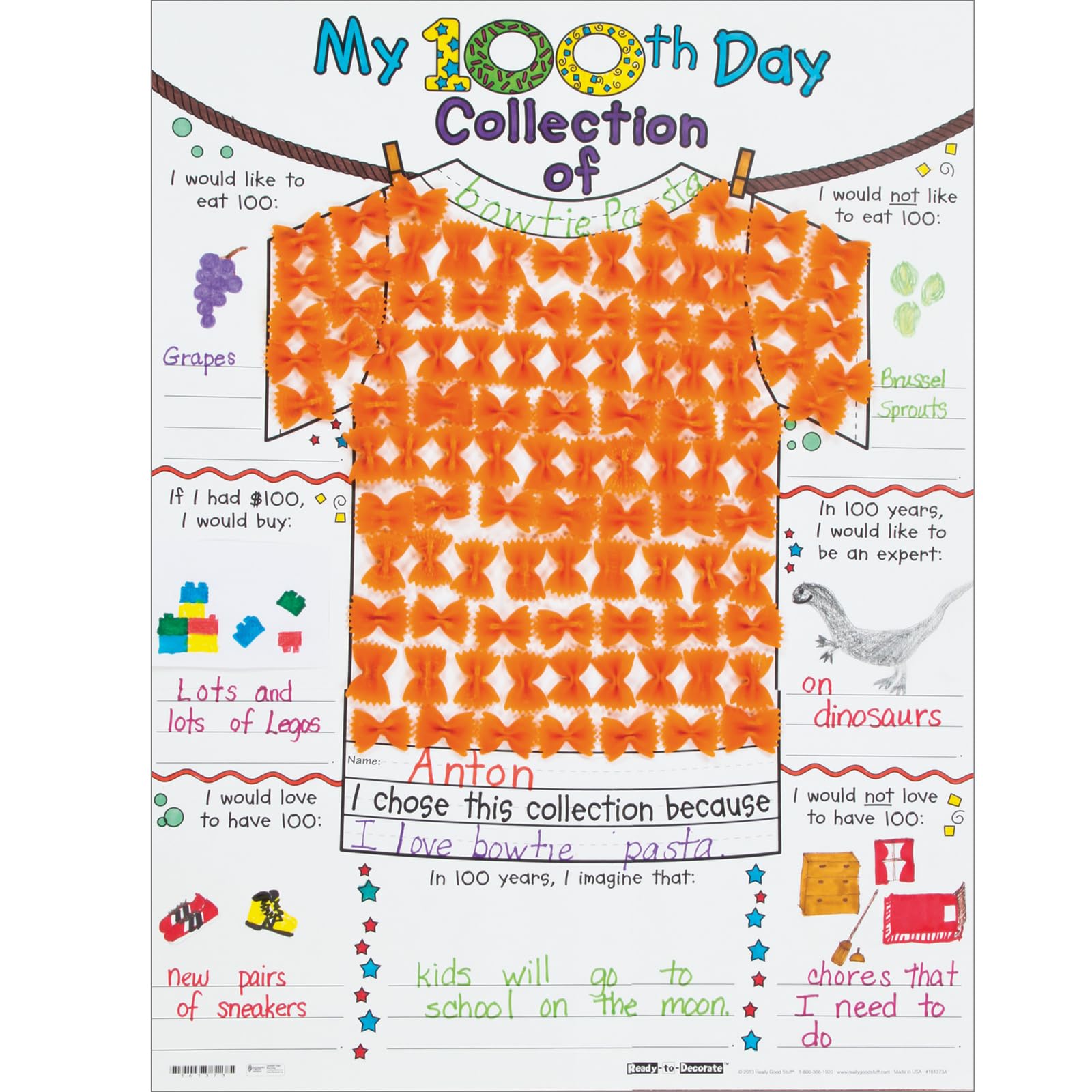 Really Good Stuff 100th Day of School Decorate Posters- 24 Pack- My 100th Day Collection Tee Posters- 100th Day Activities for The Classroom