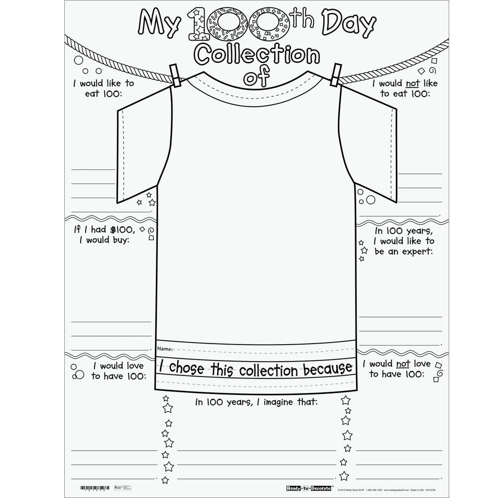 Really Good Stuff 100th Day of School Decorate Posters- 24 Pack- My 100th Day Collection Tee Posters- 100th Day Activities for The Classroom - Image 3
