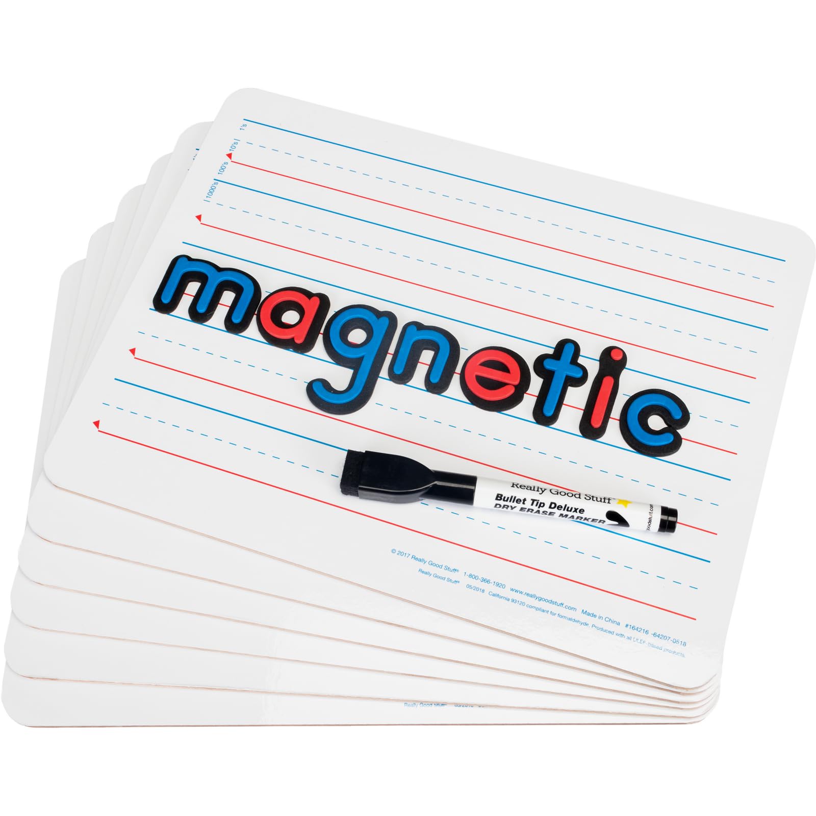 Really Good Stuff 12" X 9" Two-Sided Magnetic Primary-Lined Dry Erase Boards - Set of 6