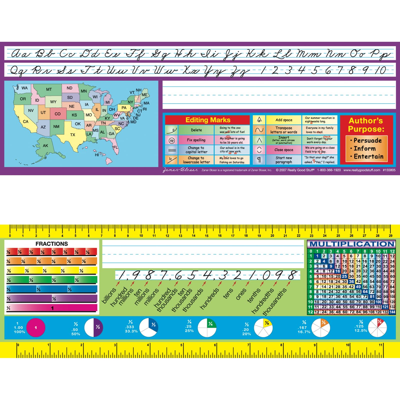 Really Good Stuff 12PK Zaner-Bloser Intermediate Double-Sided Cardstock Desktop Reference Nameplate with Self-Adhesive Sleeves and Testing Inserts - Image 3