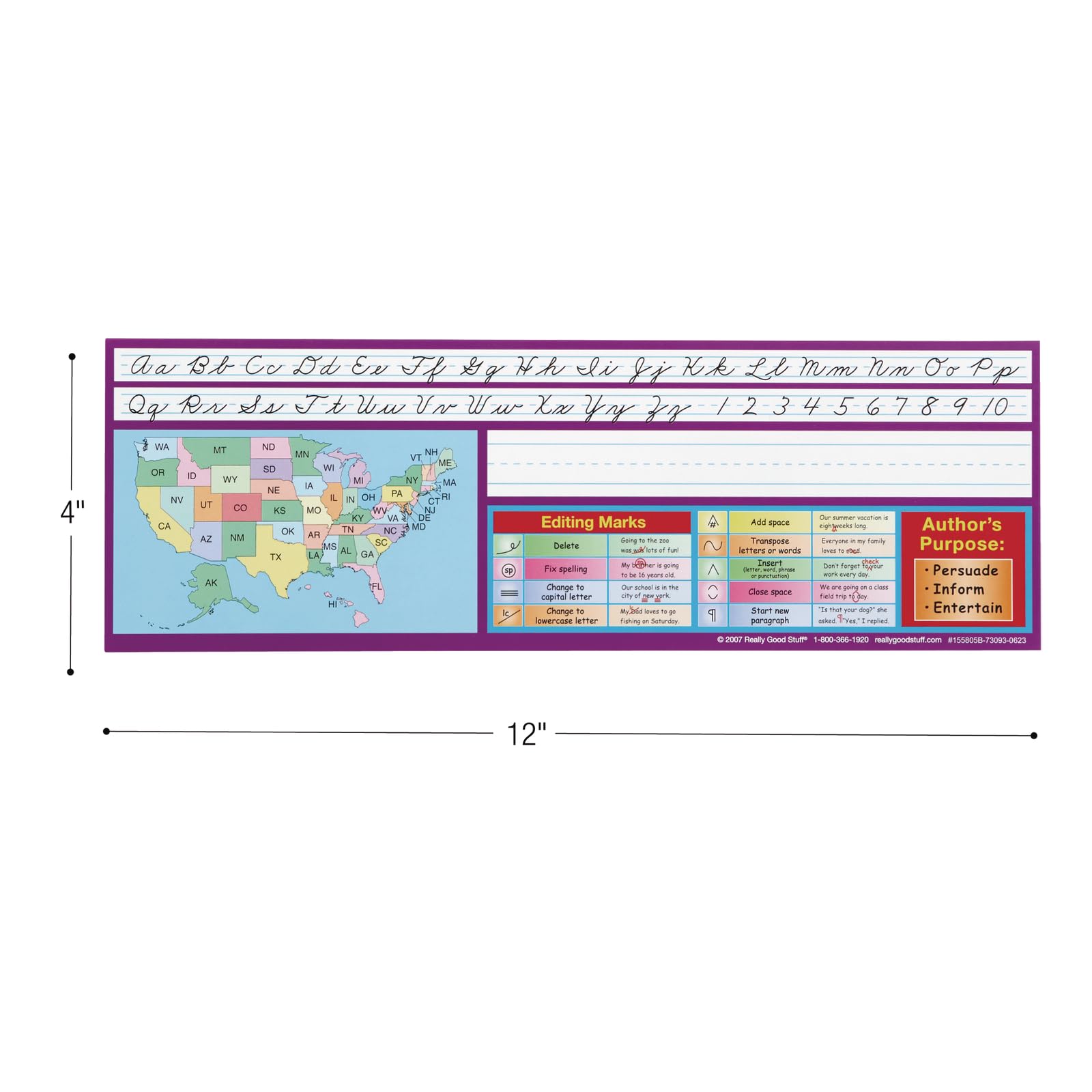 Really Good Stuff 12PK Zaner-Bloser Intermediate Double-Sided Cardstock Desktop Reference Nameplate with Self-Adhesive Sleeves and Testing Inserts - Image 8