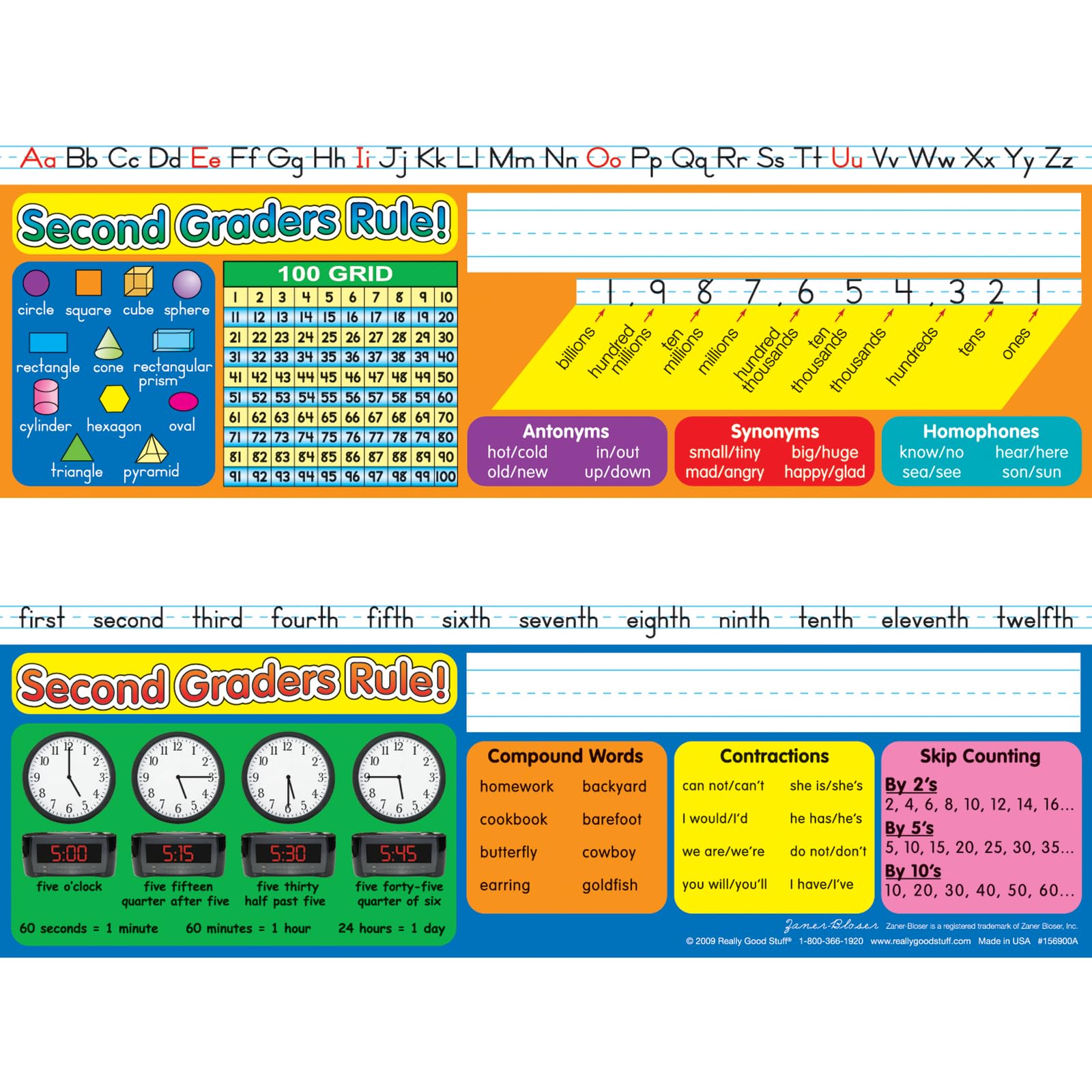Really Good Stuff 12PK Zaner-Bloser Second Grade Two-Sided Cardstock Desktop Reference Nameplate with Testing Inserts - Image 7