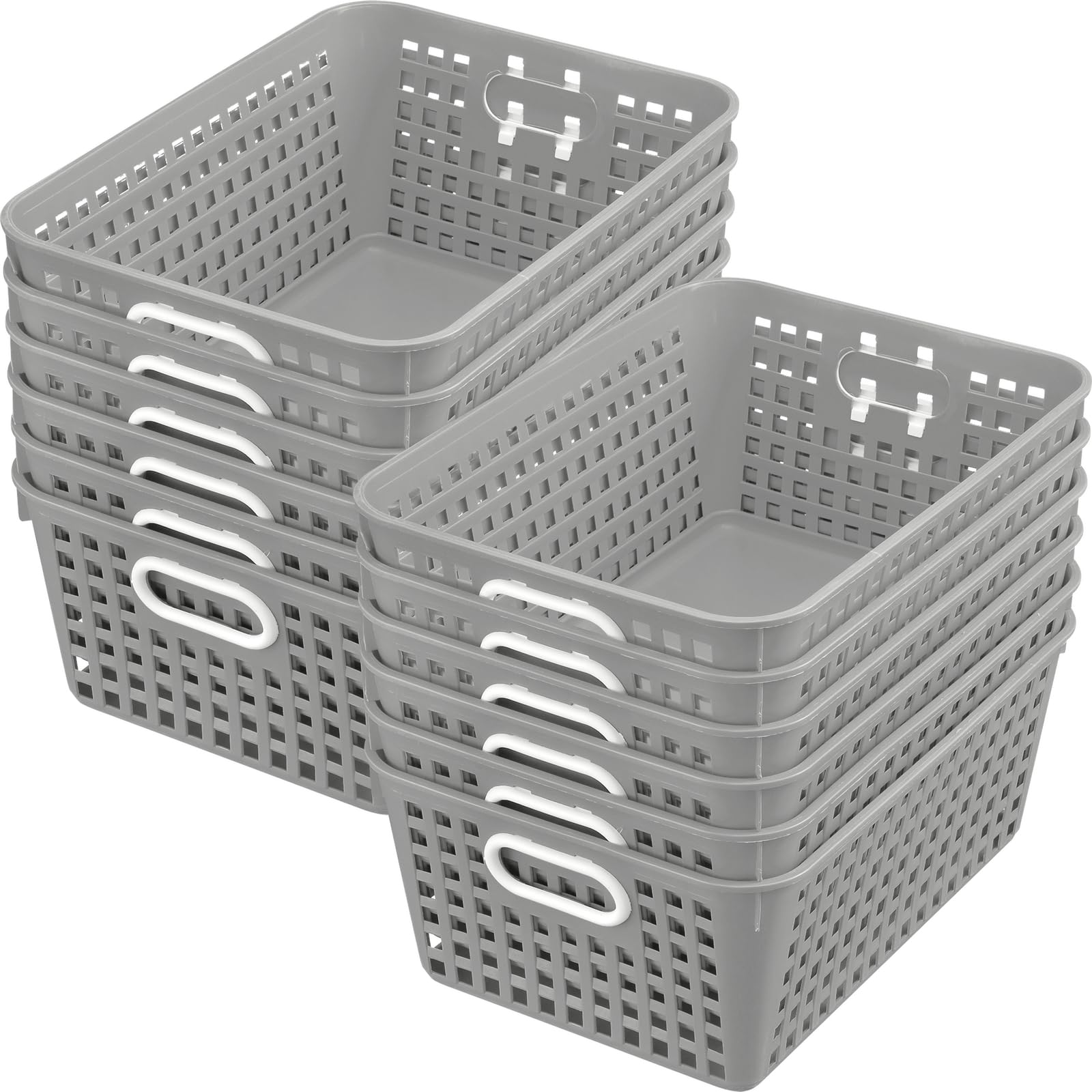Really Good Stuff - 160016PE Multi-Purpose Plastic Storage Baskets for Classroom or Home Use - Stackable Mesh Plastic Baskets with Grip Handles 13" x 10" (Pebble - Set of 12)