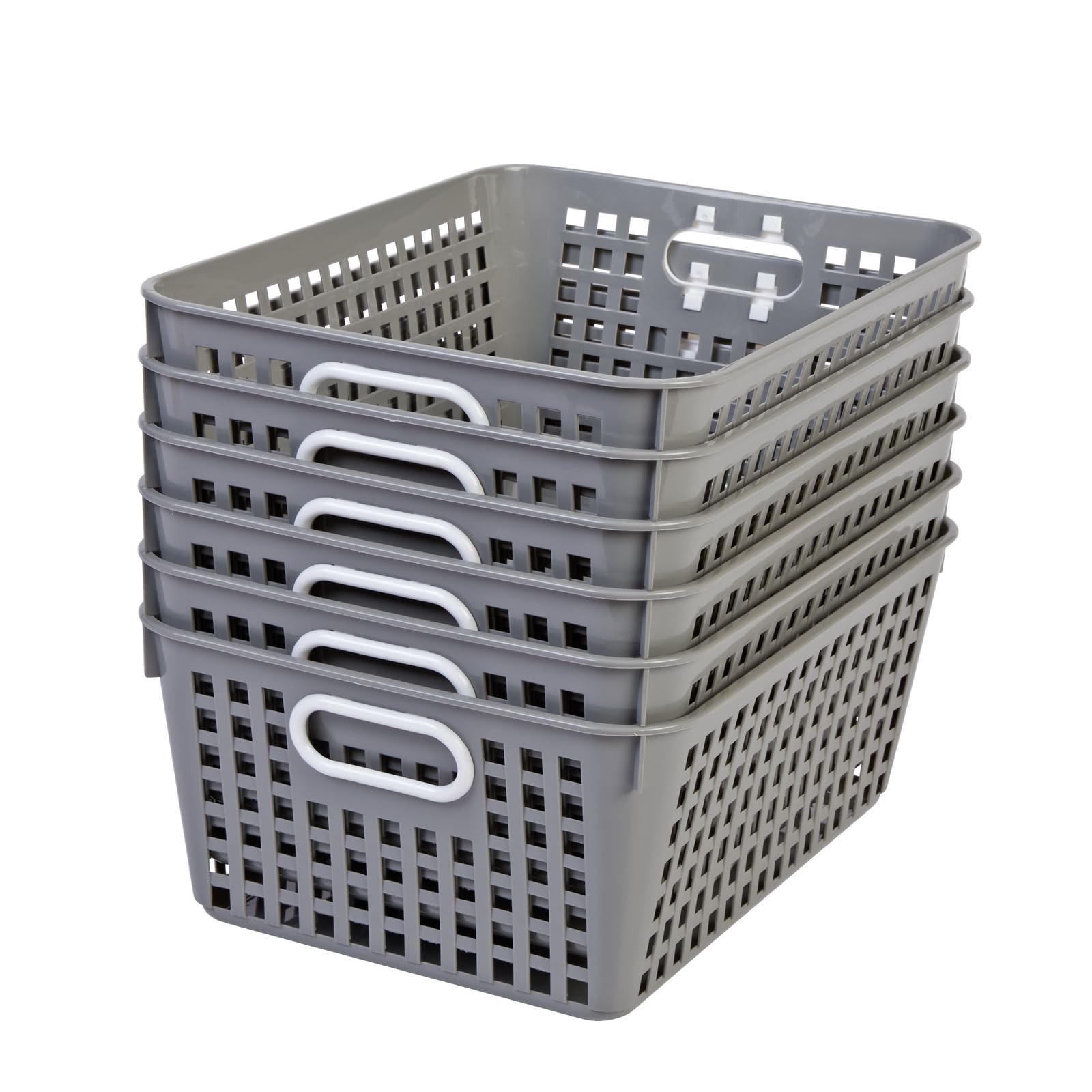 Really Good Stuff - 160016PE Multi-Purpose Plastic Storage Baskets for Classroom or Home Use - Stackable Mesh Plastic Baskets with Grip Handles 13" x 10" (Pebble - Set of 12) - Image 4