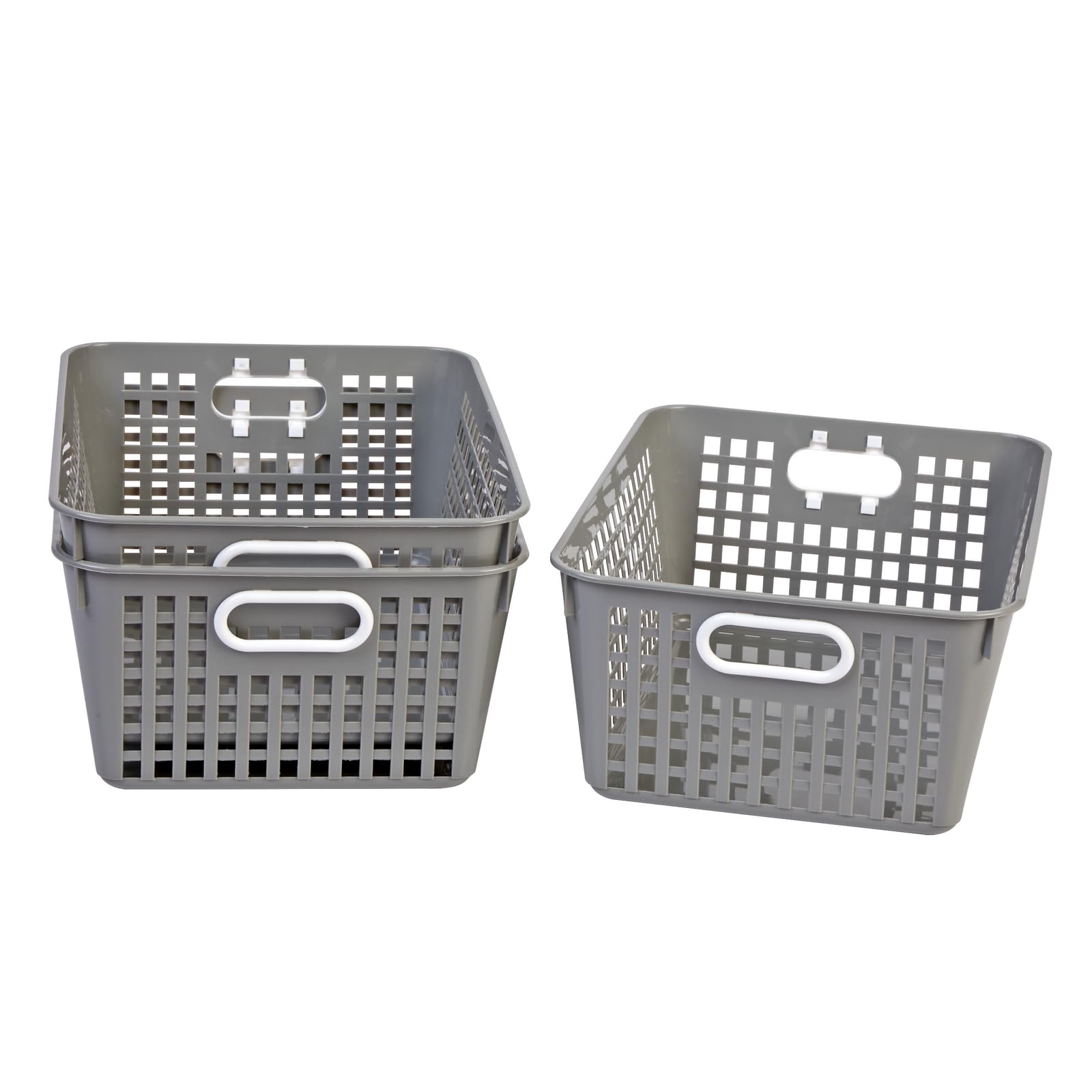 Really Good Stuff - 160016PE Multi-Purpose Plastic Storage Baskets for Classroom or Home Use - Stackable Mesh Plastic Baskets with Grip Handles 13" x 10" (Pebble - Set of 12) - Image 6