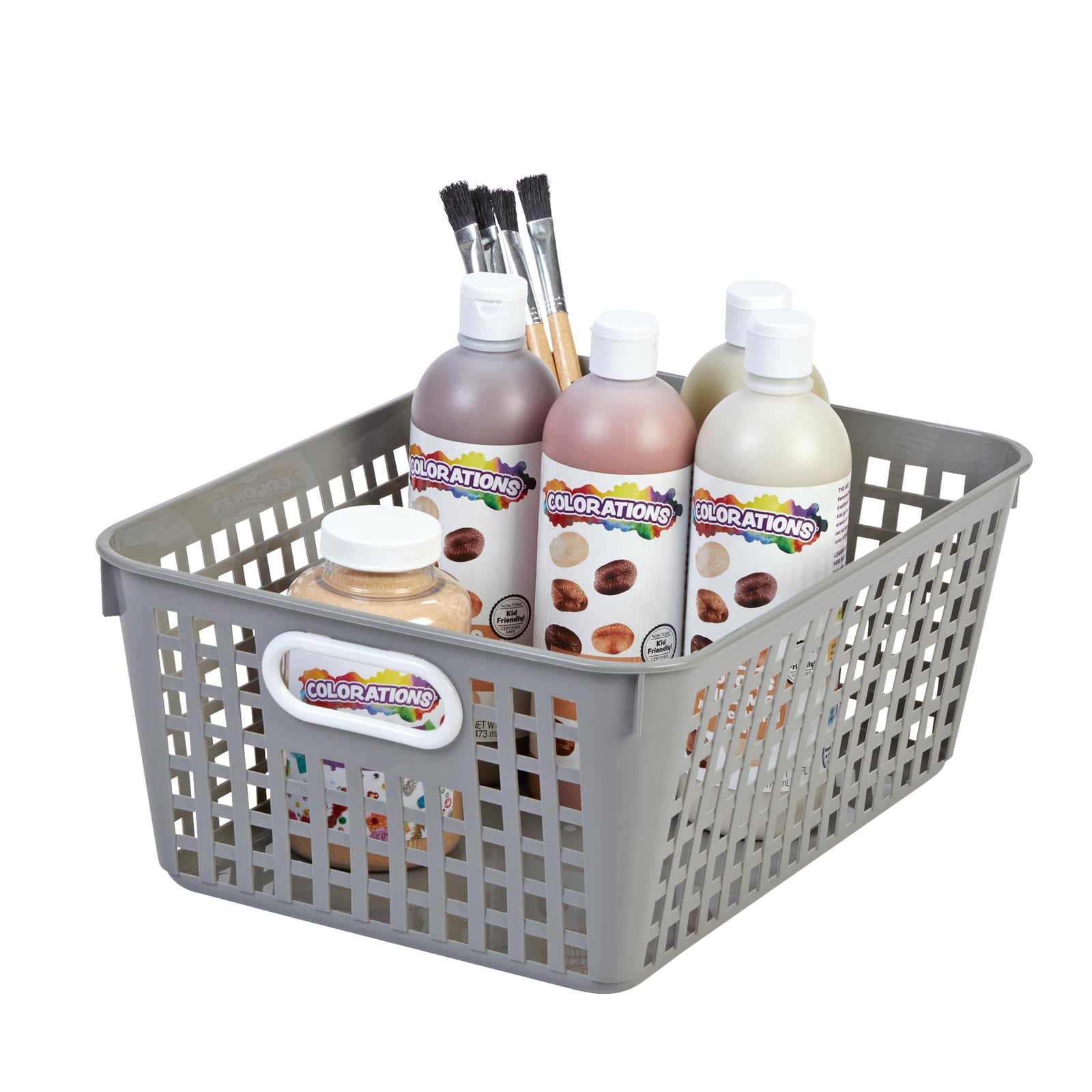 Really Good Stuff - 160016PE Multi-Purpose Plastic Storage Baskets for Classroom or Home Use - Stackable Mesh Plastic Baskets with Grip Handles 13" x 10" (Pebble - Set of 12) - Image 7