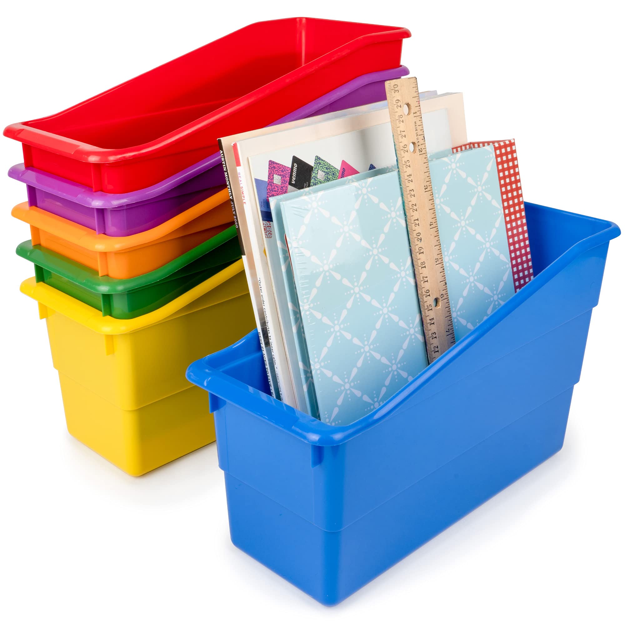 Really Good Stuff-163319 Durable Magazine, Book, Folder, File and Binder Holders – Ideal for Narrow or Vertical Storage Needs– Instantly Color Code Home Classroom –Assorted Primary Colors(Set of 6) - Image 3