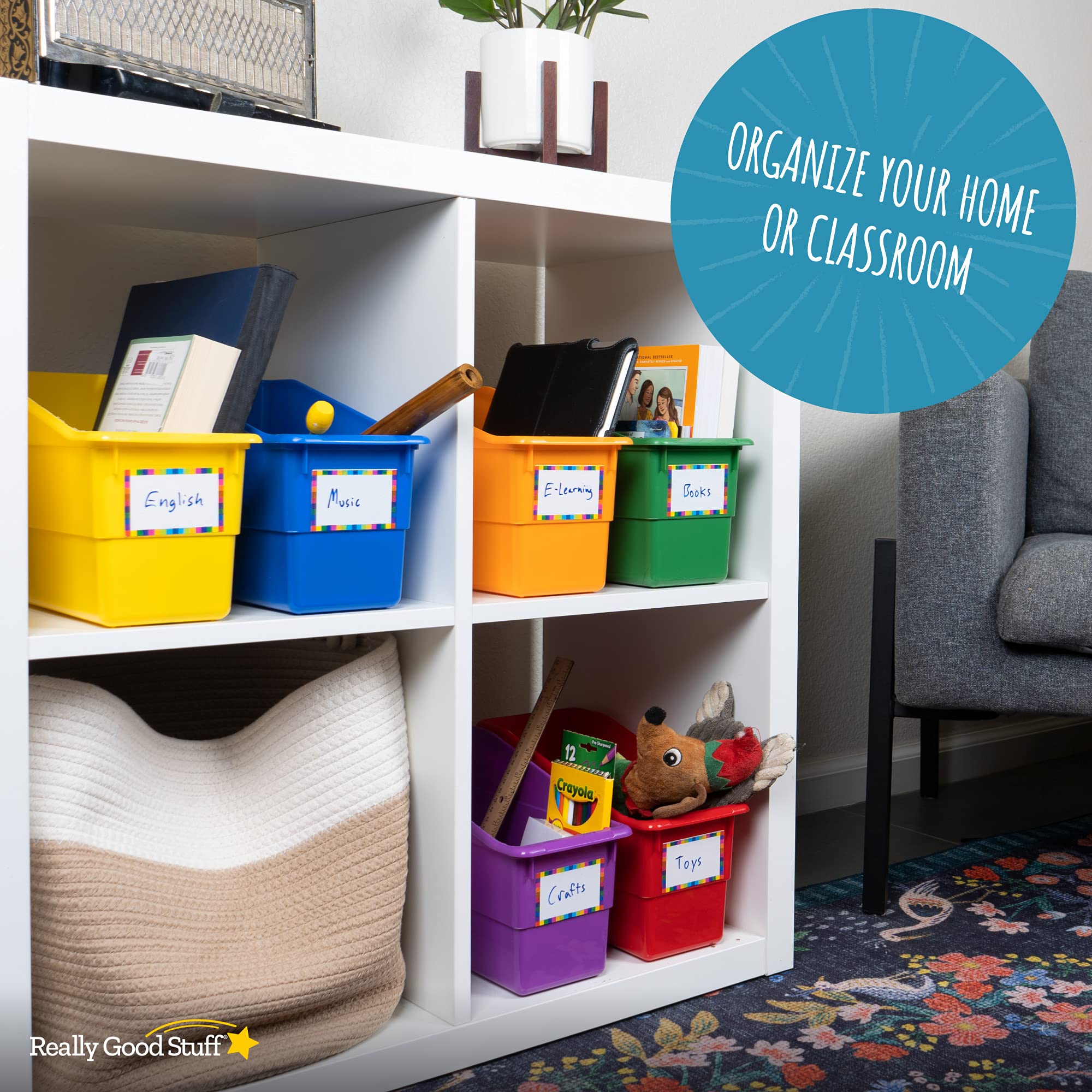 Really Good Stuff-163319 Durable Magazine, Book, Folder, File and Binder Holders – Ideal for Narrow or Vertical Storage Needs– Instantly Color Code Home Classroom –Assorted Primary Colors(Set of 6) - Image 4