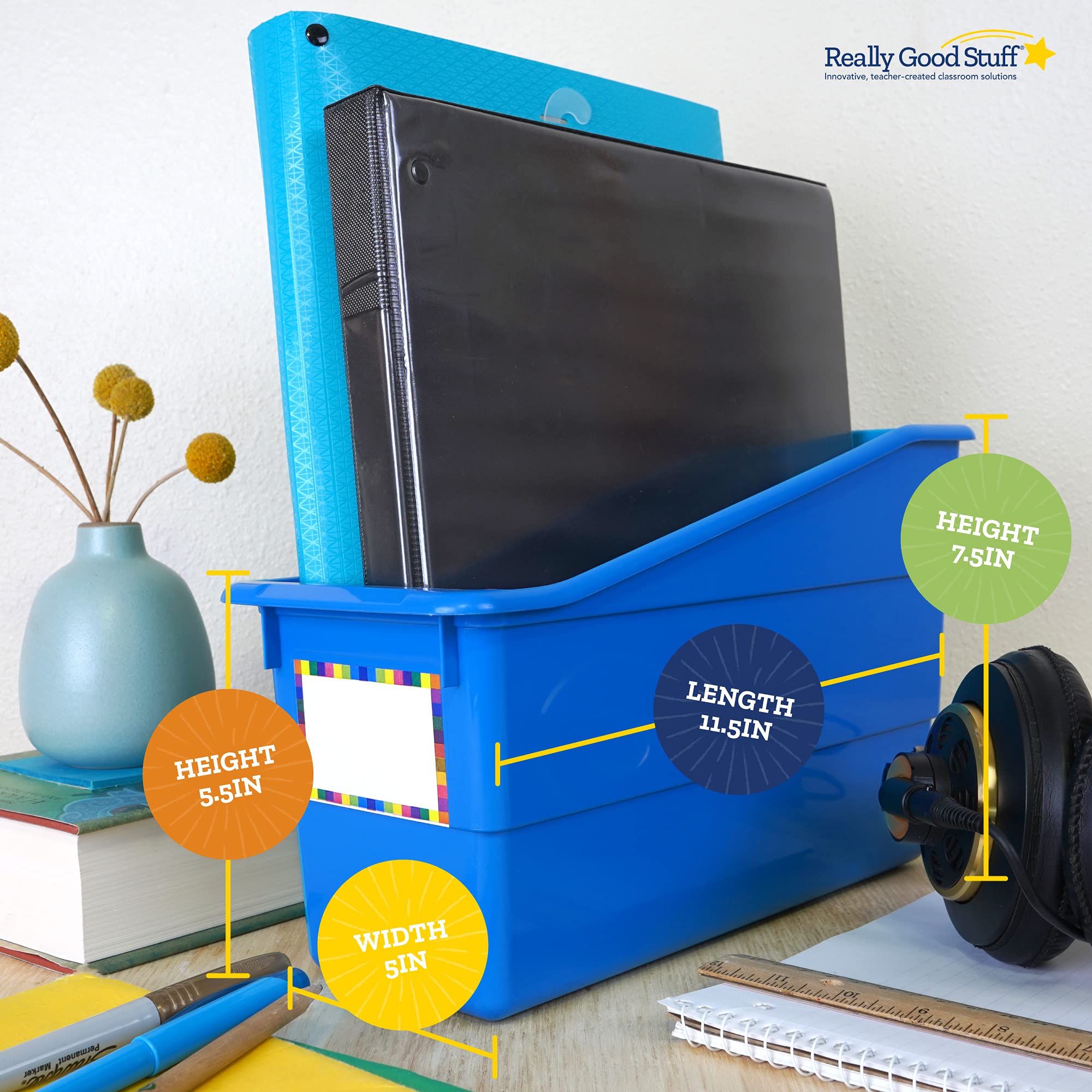 Really Good Stuff-163319 Durable Magazine, Book, Folder, File and Binder Holders – Ideal for Narrow or Vertical Storage Needs– Instantly Color Code Home Classroom –Assorted Primary Colors(Set of 6) - Image 6