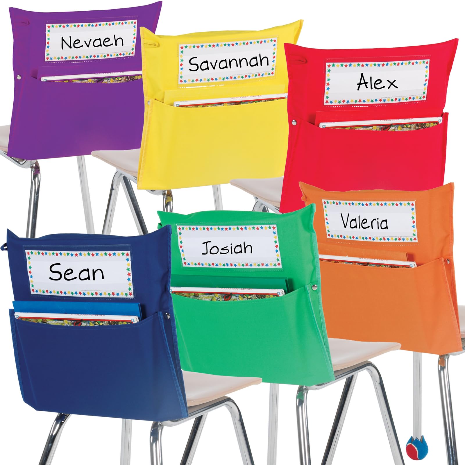 Really Good Stuff - 163488 Store More Grouping Chair Pockets – Set of 12 - Six Bright Rainbow Colors – Pocket Chair Organizer Keeps Students Organized and Classrooms Neat