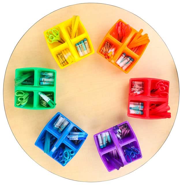 Really Good Stuff - 163999 Four-Equal-Compartment Caddies, Set of 6, Assorted Colors – Plastic Caddy Organizers with Built-in Handles and Stackable Design, Classroom Storage Made Easy - Image 6