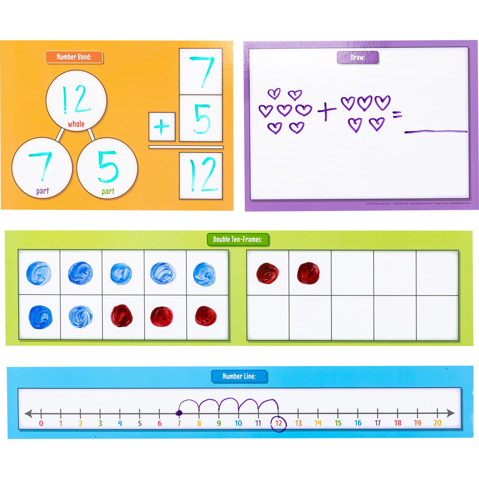 Really Good Stuff 4 Magnetic Dry Erase Addition & Subtraction Charts 17" x 22"