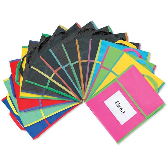 Really Good Stuff 4 Pack Book Pouch - Water Resistant, Durable Fabric Book Bag with Stitched-On Handle, Clear Name Tag Pocket, Large Green with Pink Trim - Image 3