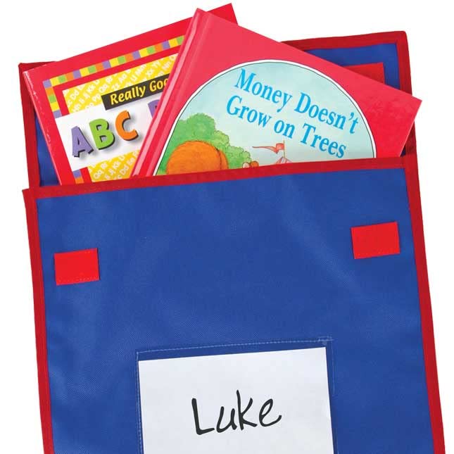 Really Good Stuff 4 Pack Book Pouch - Water Resistant, Durable Fabric Book Bag with Stitched-On Handle, Clear Name Tag Pocket, Large Green with Pink Trim - Image 5