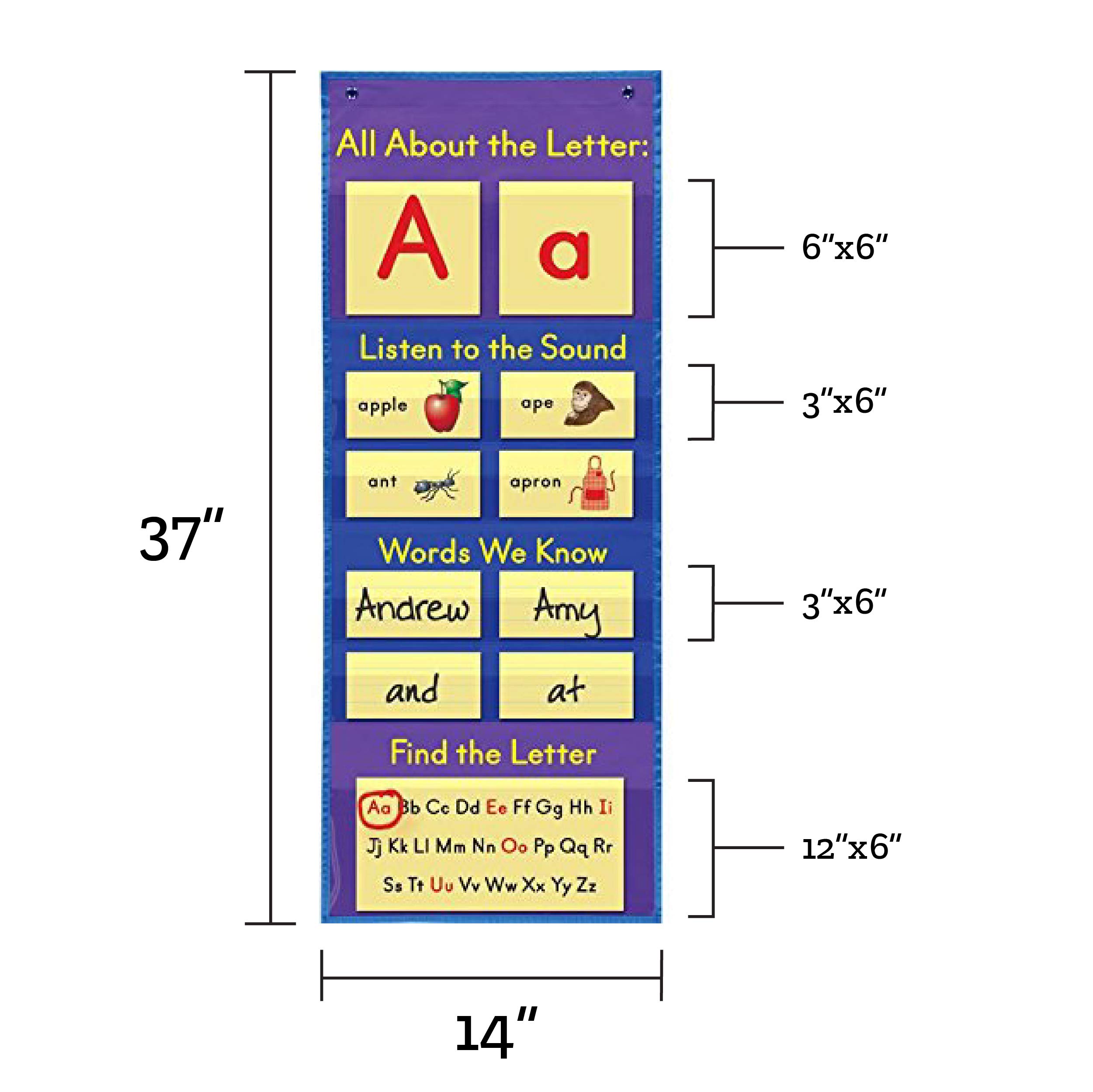 Really Good Stuff All About Letters Pocket Chart - 14" x 37" -Alphabet Learning - Practice Letter Sounds and Reading Basics- Grommets & Magnetic Strip for Easy Hanging, Elementary Classroom Must Haves - Image 3