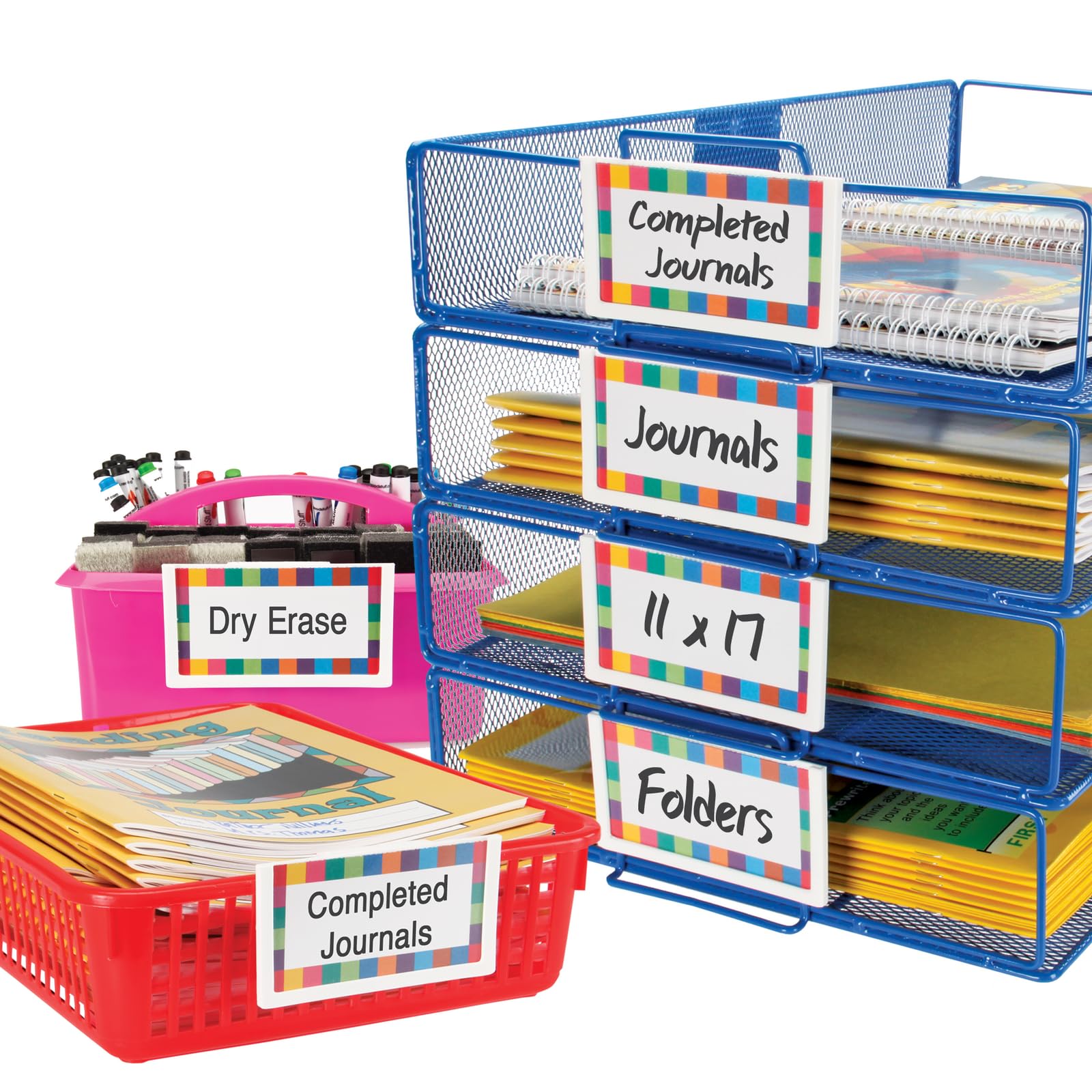 Really Good Stuff Basket and Bin Label Holders with Labels - 12 Pack - Storage for Classroom Organization - Plastic Label Clip & Holder for Baskets - Clear and Durable - Image 5