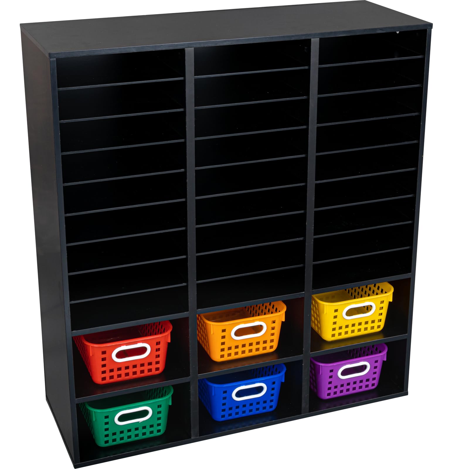 Really Good Stuff Black 27-Slot Mail and Supplies Center with 27 Trays, 6 Cubbies, and Baskets Grouping - 1 Mail Center, 27 Trays, 6 Baskets - Image 7