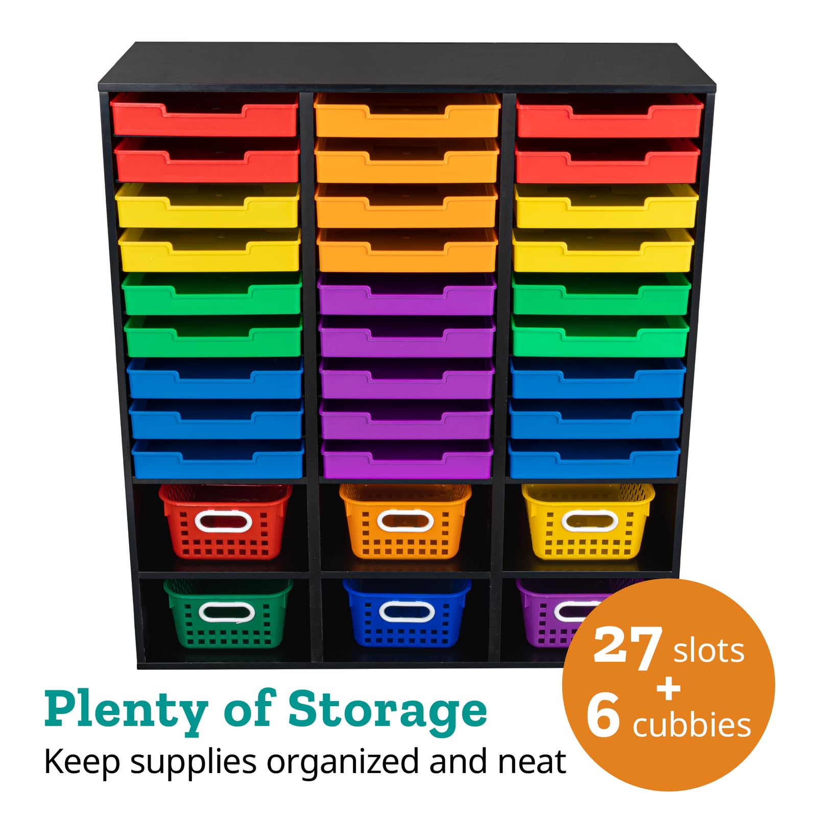Really Good Stuff Black 27-Slot Mail and Supplies Center with 27 Trays, 6 Cubbies, and Baskets Grouping - 1 Mail Center, 27 Trays, 6 Baskets - Image 8
