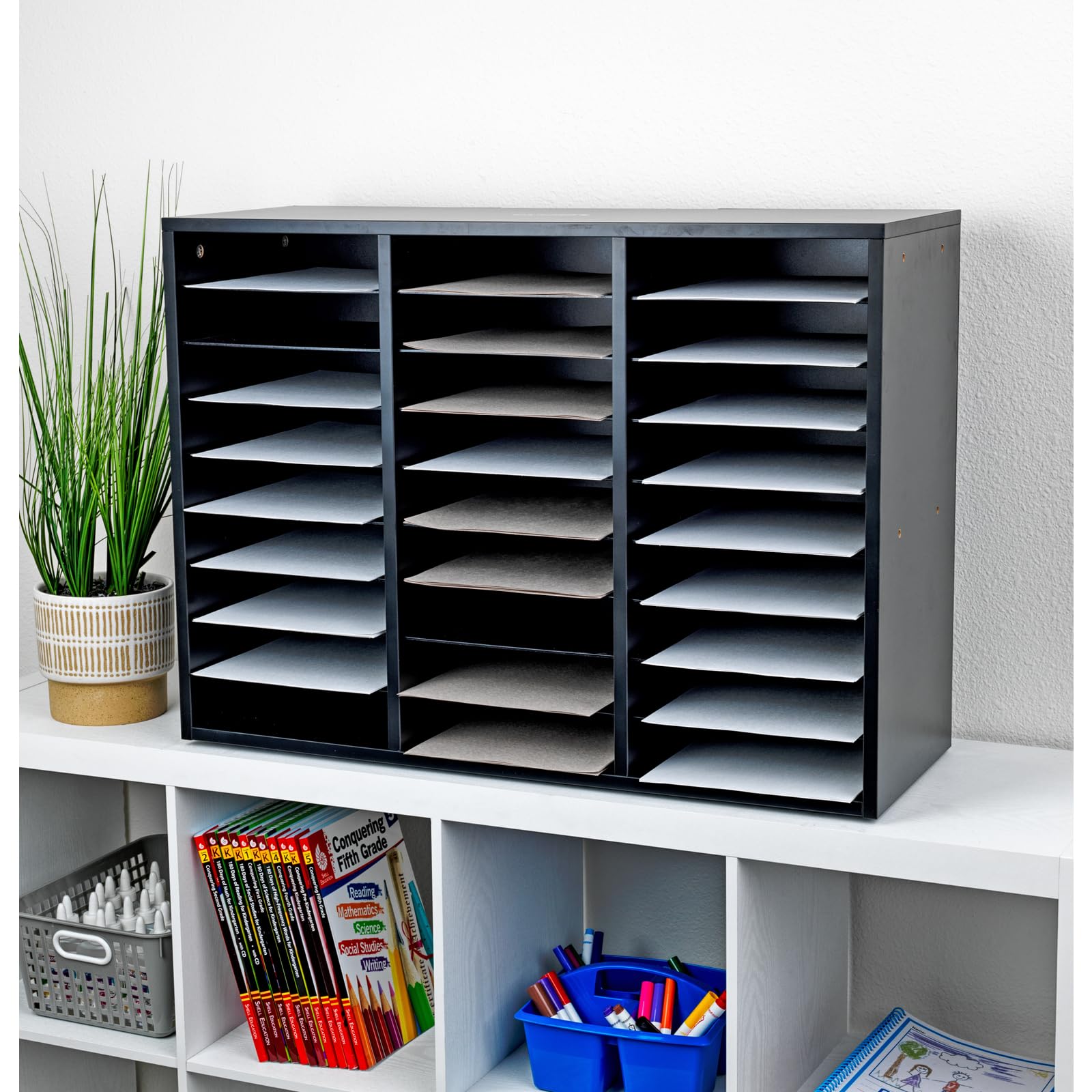Really Good Stuff Black 27-Slot Mail Center with Trays - Red - Image 6