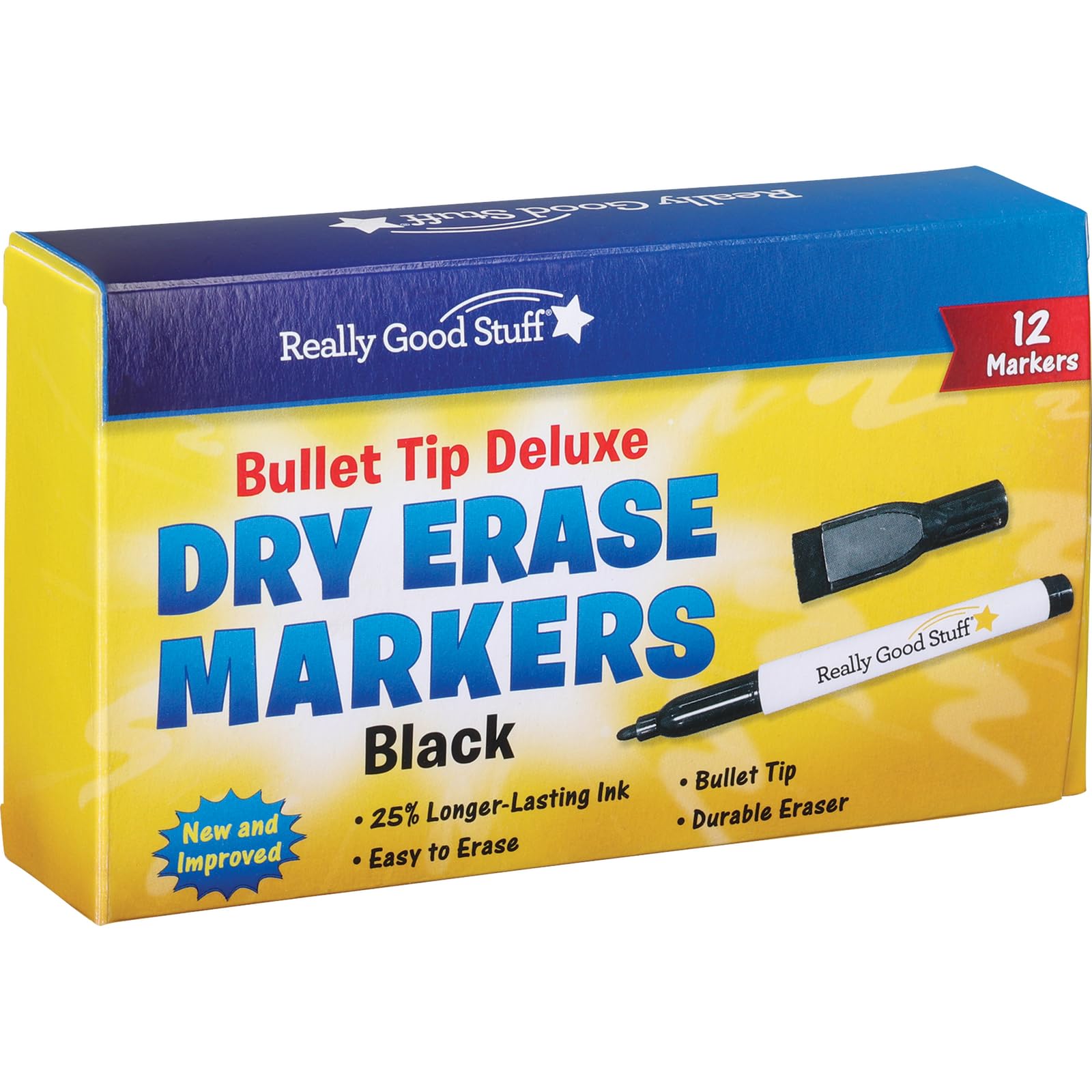 Really Good Stuff Black Bullet Tip Deluxe Dry Erase Markers - 12 markers