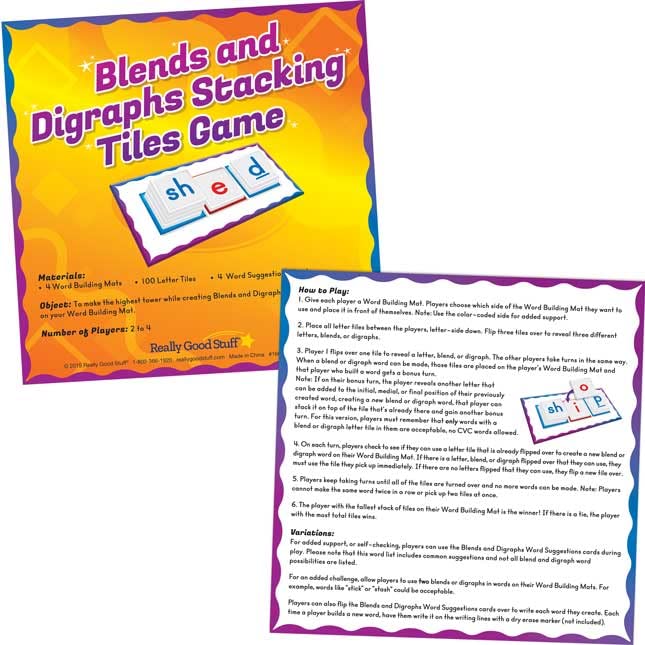 Really Good Stuff Blends and Digraphs Stacking Tiles Game - 1 Game - Image 5