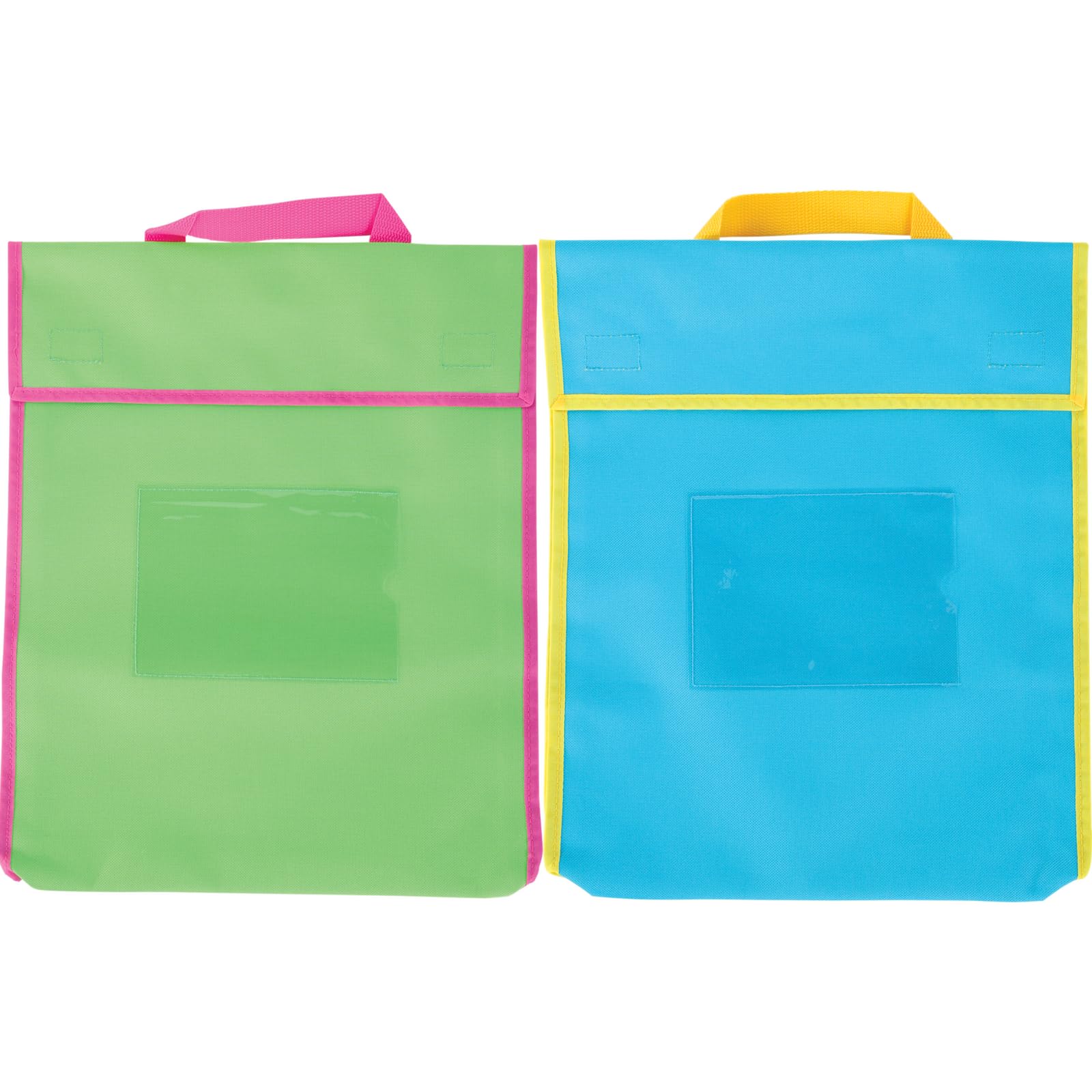 Really Good Stuff Book Pouch - 12 Pack - Water Resistant- Send Home Books and Homework in Durable Fabric Book Bag - Stitched-On Handle, Clear Name Tag Pocket, Large Neon Colors - Image 3