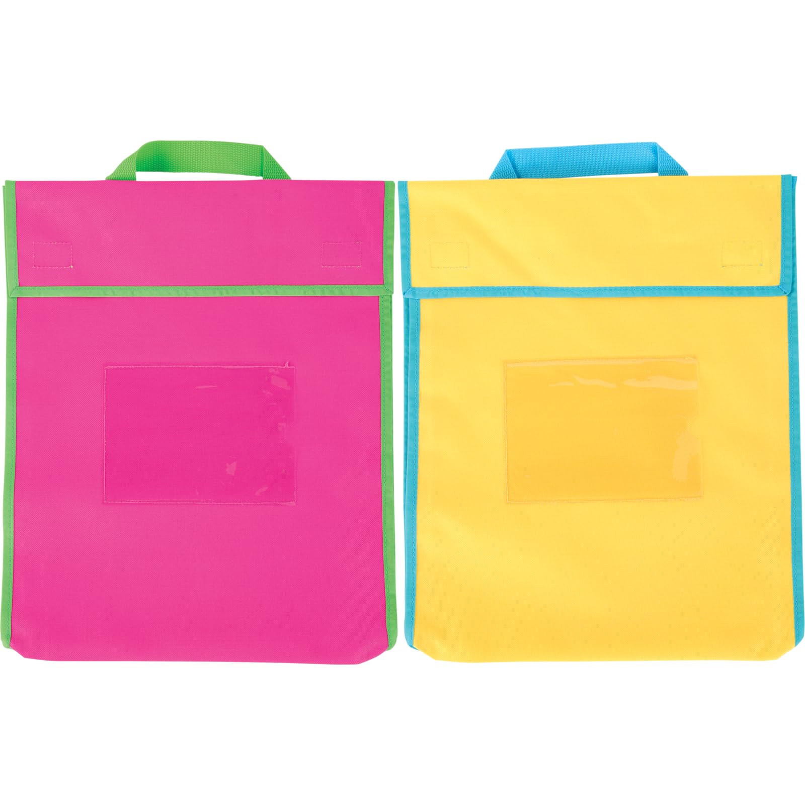 Really Good Stuff Book Pouch - 12 Pack - Water Resistant- Send Home Books and Homework in Durable Fabric Book Bag - Stitched-On Handle, Clear Name Tag Pocket, Large Neon Colors - Image 4