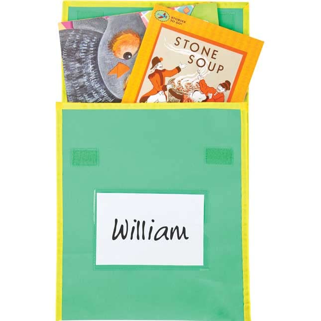 Really Good Stuff Book Pouch - 36 Pack, Water Resistant, Durable Fabric Book Bag with Stitched-On Handle, Clear Name Tag Pocket, Medium Yellow with Green Trim - Image 3