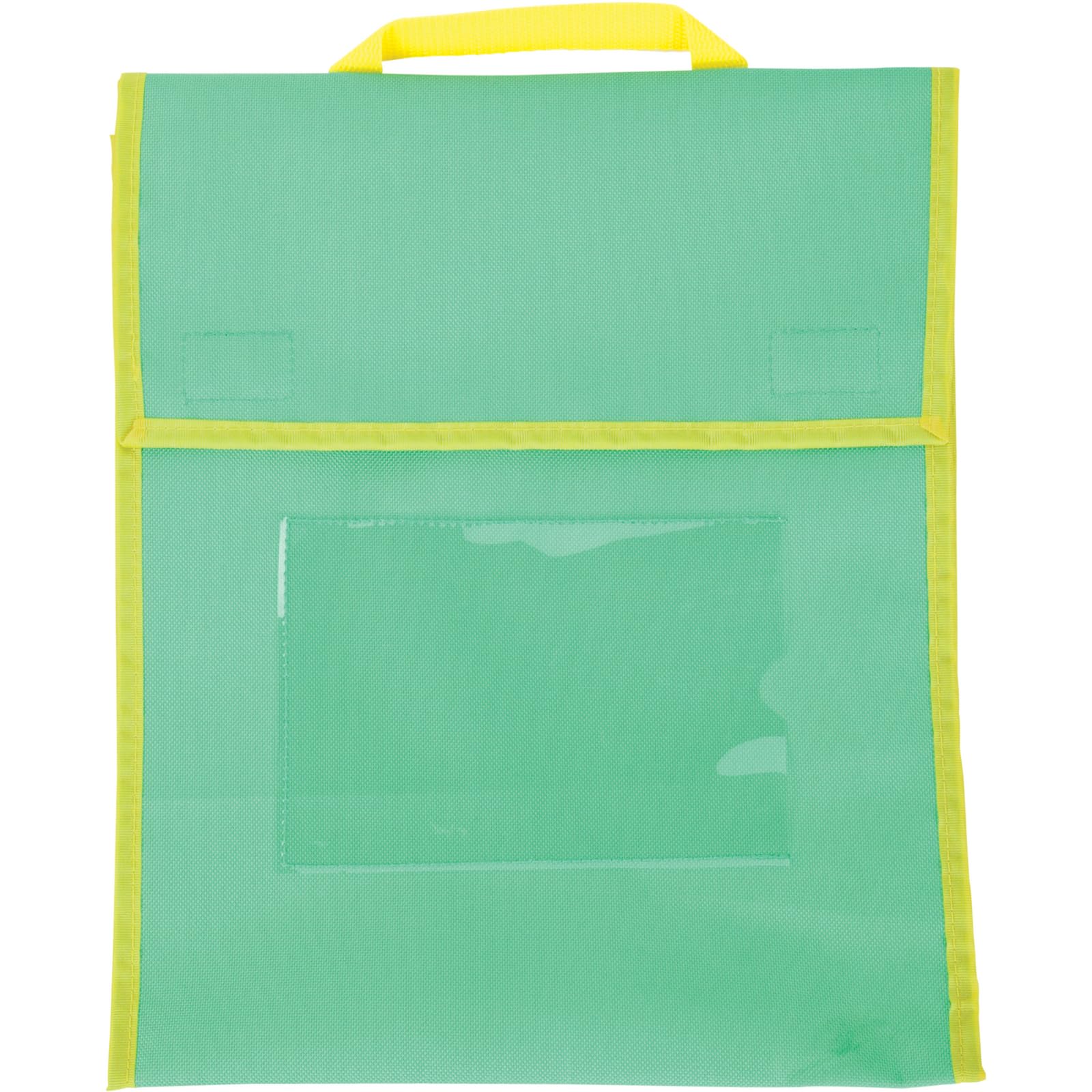 Really Good Stuff Book Pouch - 36 Pack, Water Resistant, Durable Fabric Book Bag with Stitched-On Handle, Clear Name Tag Pocket, Medium Green with Yellow Trim