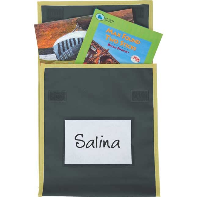 Really Good Stuff Book Pouch ? 4 Pack - Water Resistant- Send Home Books and Homework in Durable Fabric Book Bag ? Stitched-On Handle, Clear Name Tag Pocket, Medium Orange with Blue Trim - Image 3