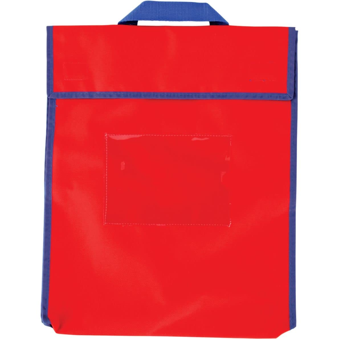 Really Good Stuff Book Pouch – 4 Pack- Water Resistant -Send Home Books and Homework in Durable Fabric Book Bag – Stitched-On Handle, Clear Name Tag Pocket, Large Red with Blue Trim