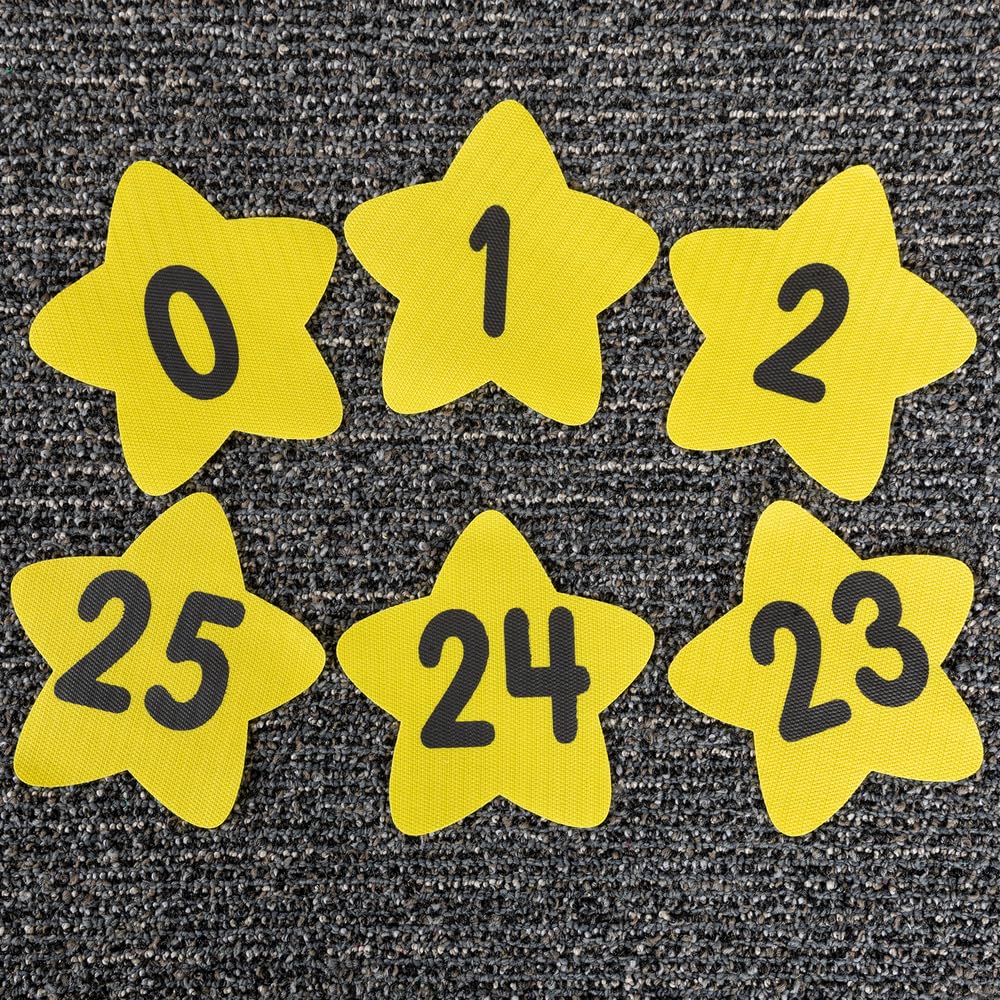 Really Good Stuff Carpet Mark-Its, Set of 26, Each 5" by 5" - Numbers 0-25 - Star-Shaped Yellow Spots - Classroom Décor, Preschool and Elementary Classroom Must Haves, Sit Dots, Teacher Supplies