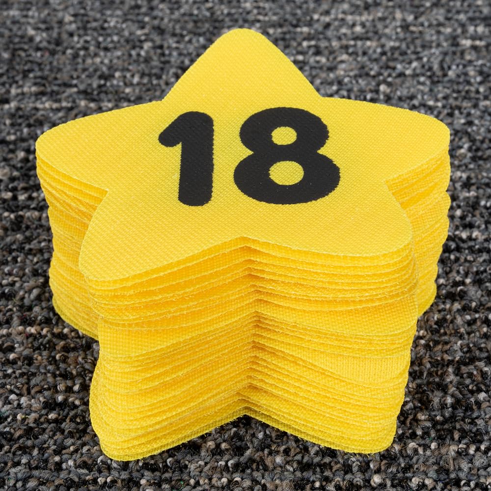 Really Good Stuff Carpet Mark-Its, Set of 26, Each 5" by 5" - Numbers 0-25 - Star-Shaped Yellow Spots - Classroom Décor, Preschool and Elementary Classroom Must Haves, Sit Dots, Teacher Supplies - Image 4