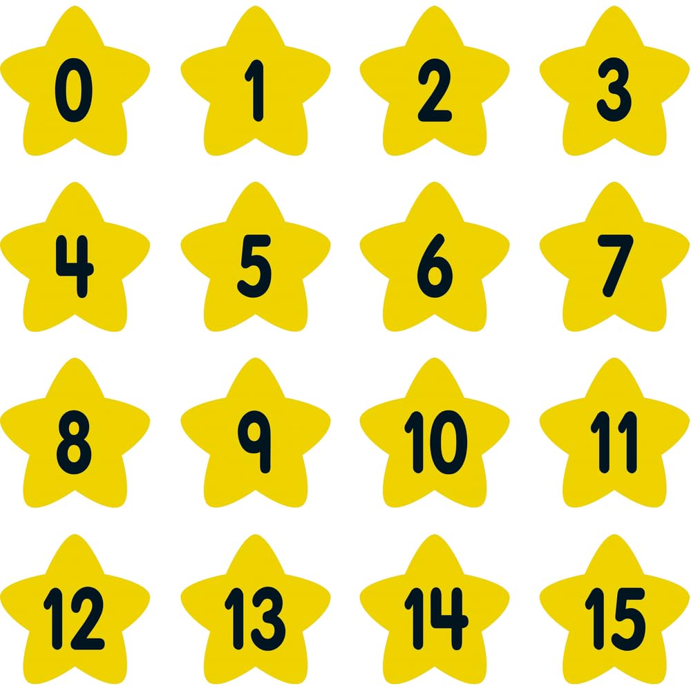 Really Good Stuff Carpet Mark-Its, Set of 26, Each 5" by 5" - Numbers 0-25 - Star-Shaped Yellow Spots - Classroom Décor, Preschool and Elementary Classroom Must Haves, Sit Dots, Teacher Supplies - Image 5