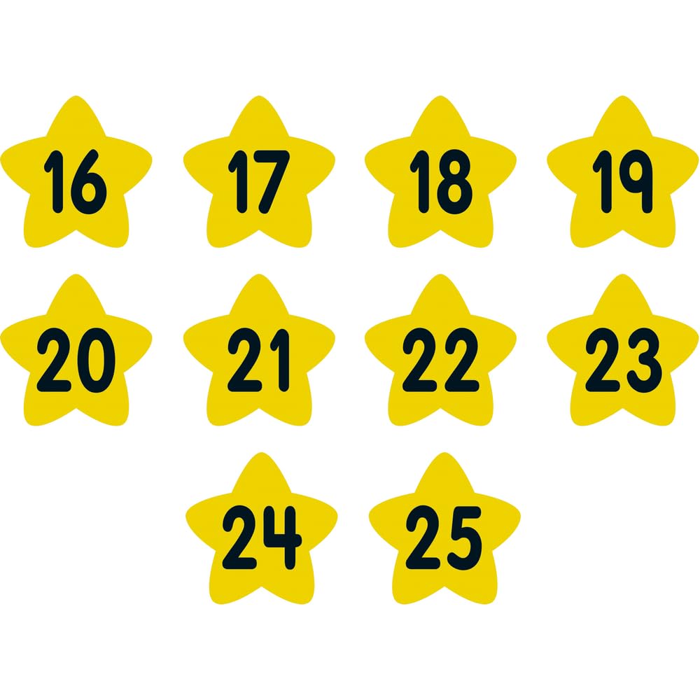 Really Good Stuff Carpet Mark-Its, Set of 26, Each 5" by 5" - Numbers 0-25 - Star-Shaped Yellow Spots - Classroom Décor, Preschool and Elementary Classroom Must Haves, Sit Dots, Teacher Supplies - Image 6