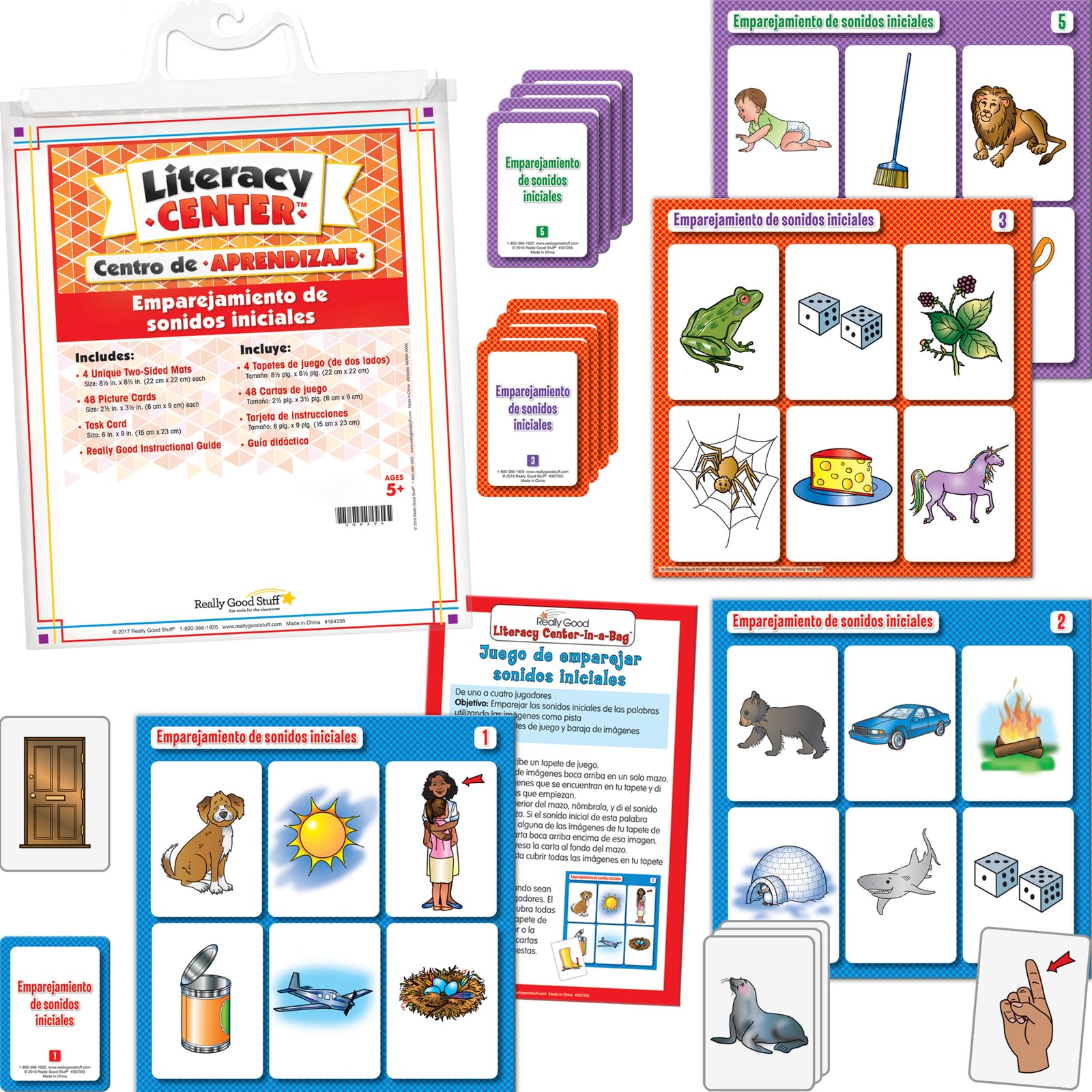 Really Good Stuff Centro de aprendizaje: Emparejamiento de sonidos iniciales (Spanish Beginning Sound Match) - 1 Literacy Center
