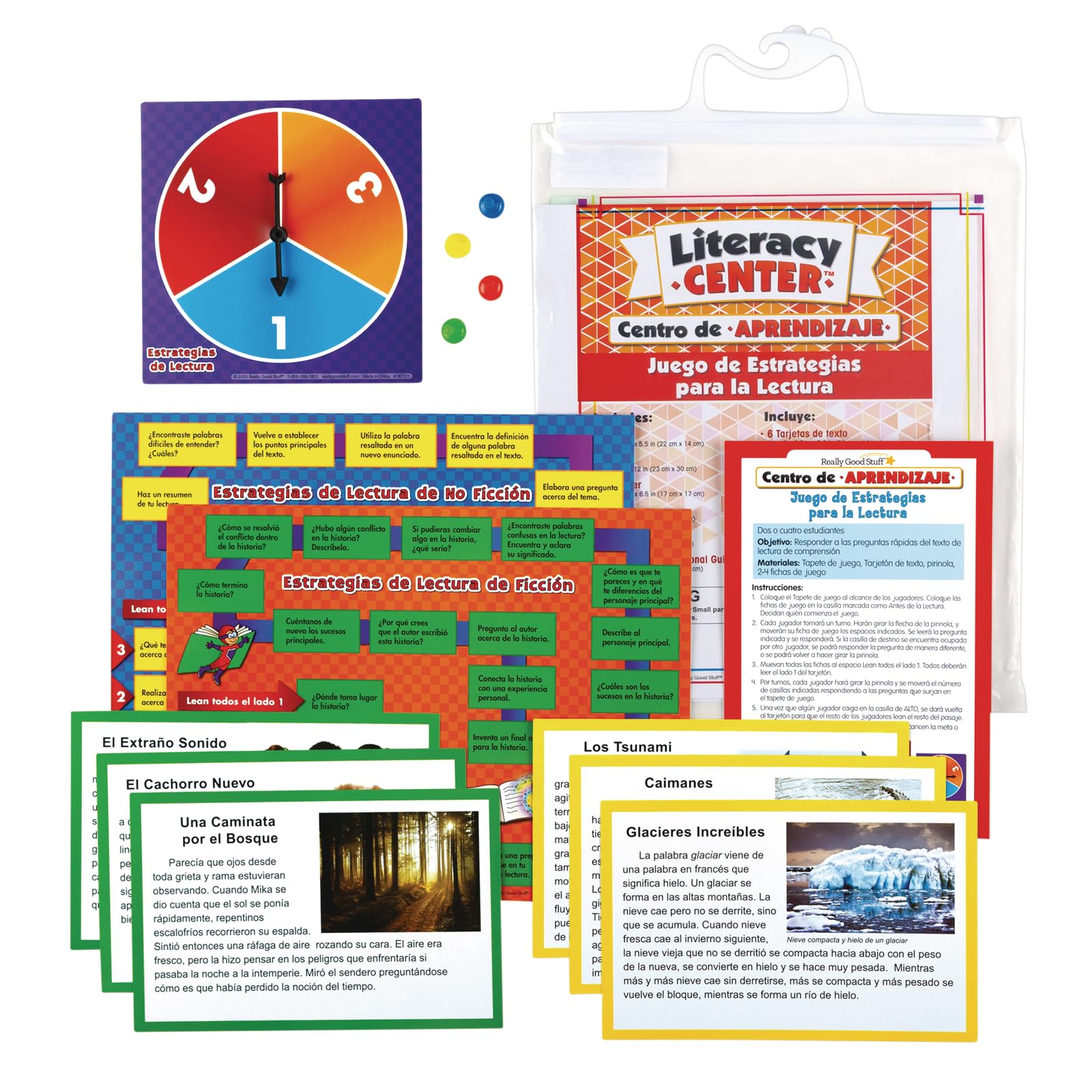 Really Good Stuff Centro de Aprendizaje: Juego de Estrategias para la Lectura Nivel 1 (Spanish Reading Strategies Game Literacy Center, Level 1)